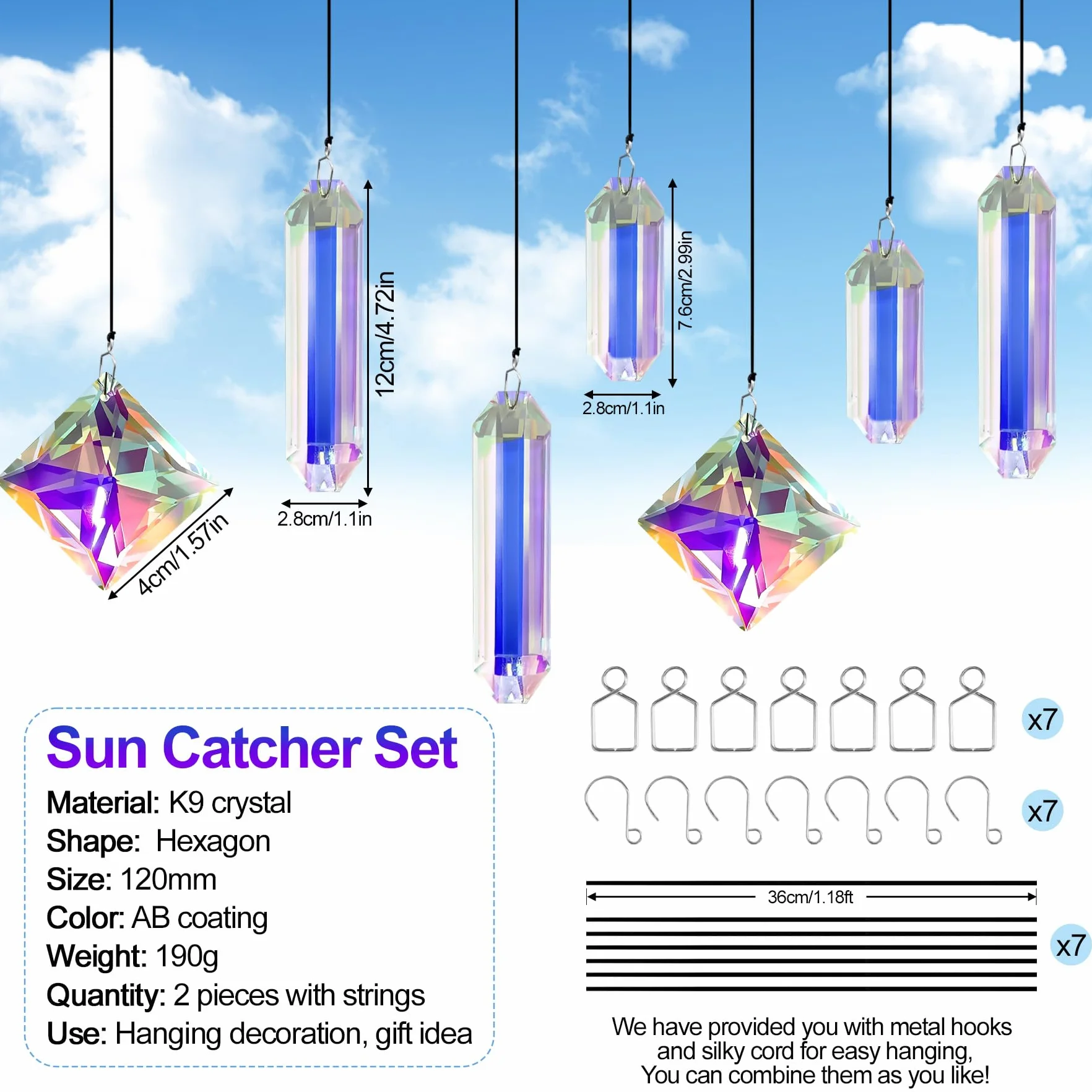 VEEKAY 7 Piezas Atrapasoles de Cristal,Colgante Suncatcher Ornamento, Sun Catcher para Ventanas y Jardines,para Casa, Jardín, Oficina