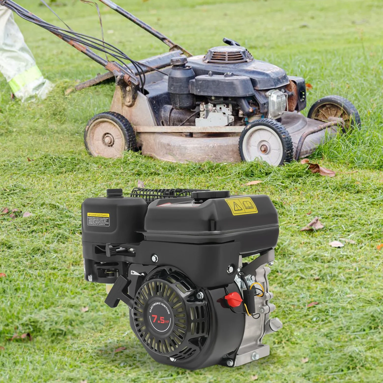 Motor de gasolina de 7,5 CV, motor de 4 tiempos, gasolina con eje de 20 mm de diámetro, 3600 rpm, 212 cc, cilindro, bujía, carburador, 1 cilindro, depósito de gasolina de 3,6 l, para cortacésped