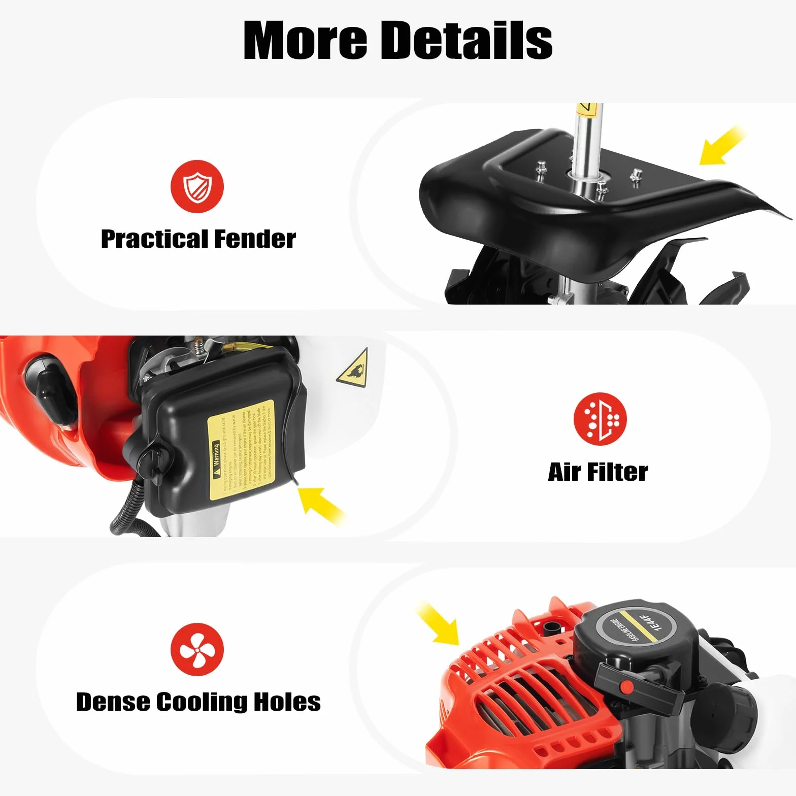 Rototiller a gas de 51.7 CC, cultivador de mano pequeño de un solo cilindro de 2 tiempos, 6500 RPM refrigerado por aire con tanque de combustible de 1.1 L para deshierbe de suelo suelto de