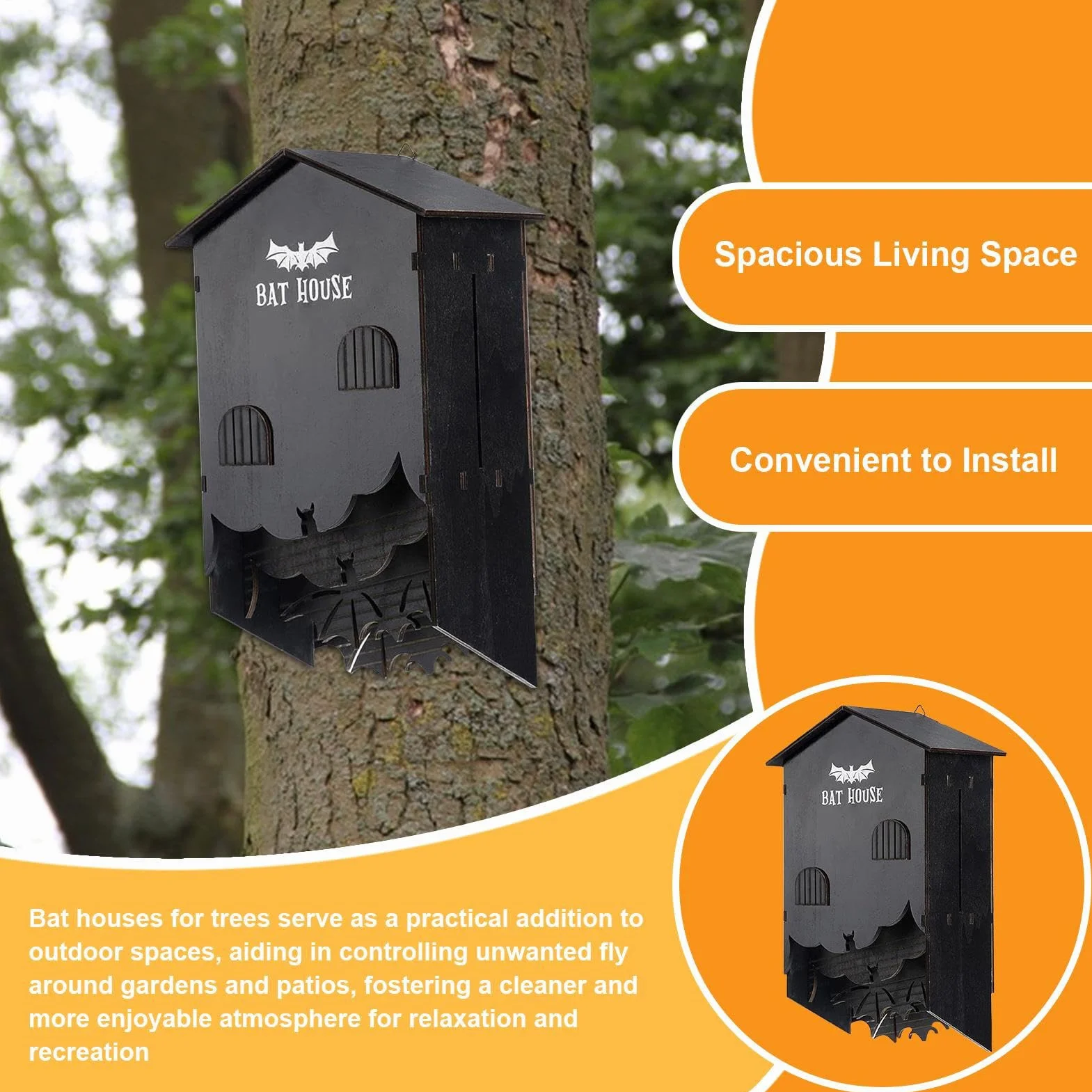 Cajas de murciélagos para Exteriores, de murciélago de Madera para jardín, Montaje en Pared, Caja de Refugio de cámaras para Patio al Aire Libre, jardín, Patio, árbol, decoración de