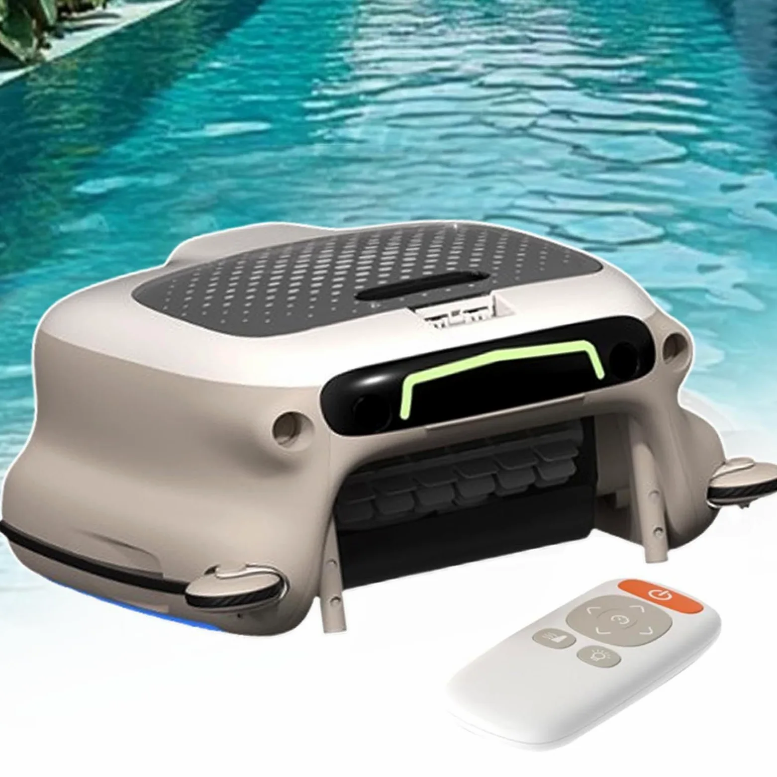 Limpiafondos RobóTico InaláMbrico para Piscinas, con Control Remoto, para hasta 2000sq.Ft, Recogedor AutomáTico De Hojas Y Residuos, Modo De Limpieza De 3 Velocidades