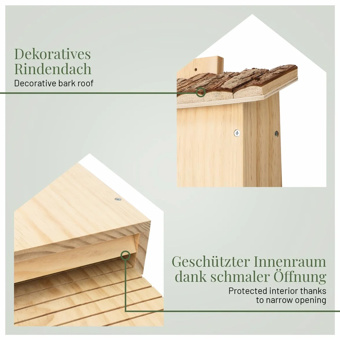 WILDLIFE HOME NABU - Caja para murciélagos pesada grande con tejado de corteza (montado y 100% resistente a la intemperie, atornillado, casa de murciélagos y nido, para verano e invierno)