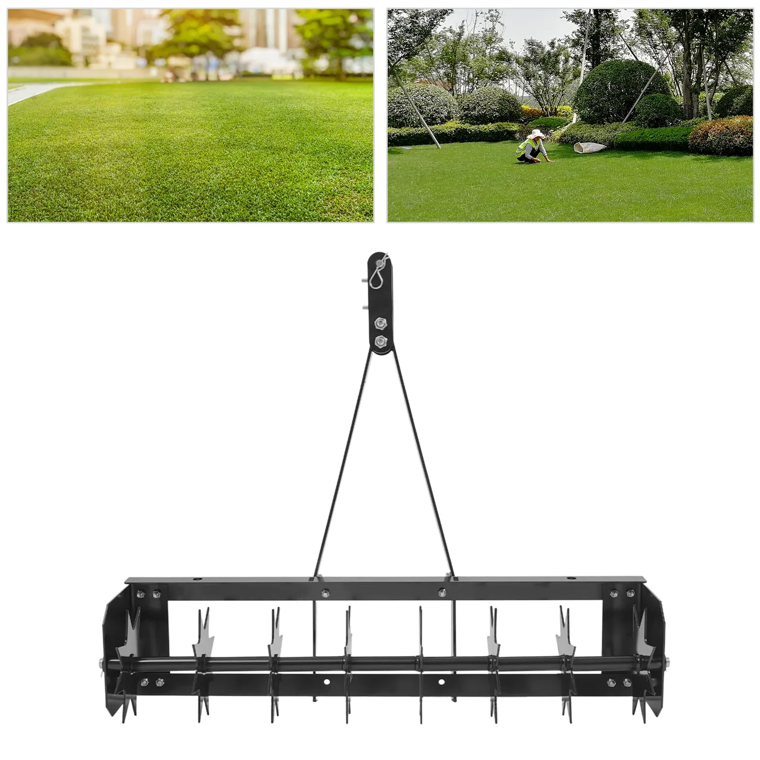 Rodillo aireador de césped, aireador manual, enrollador manual con 8 clavos, protección contra salpicaduras, aireador de césped, rodillo de jardín, escarificador, rodillo de césped para jardín, patio