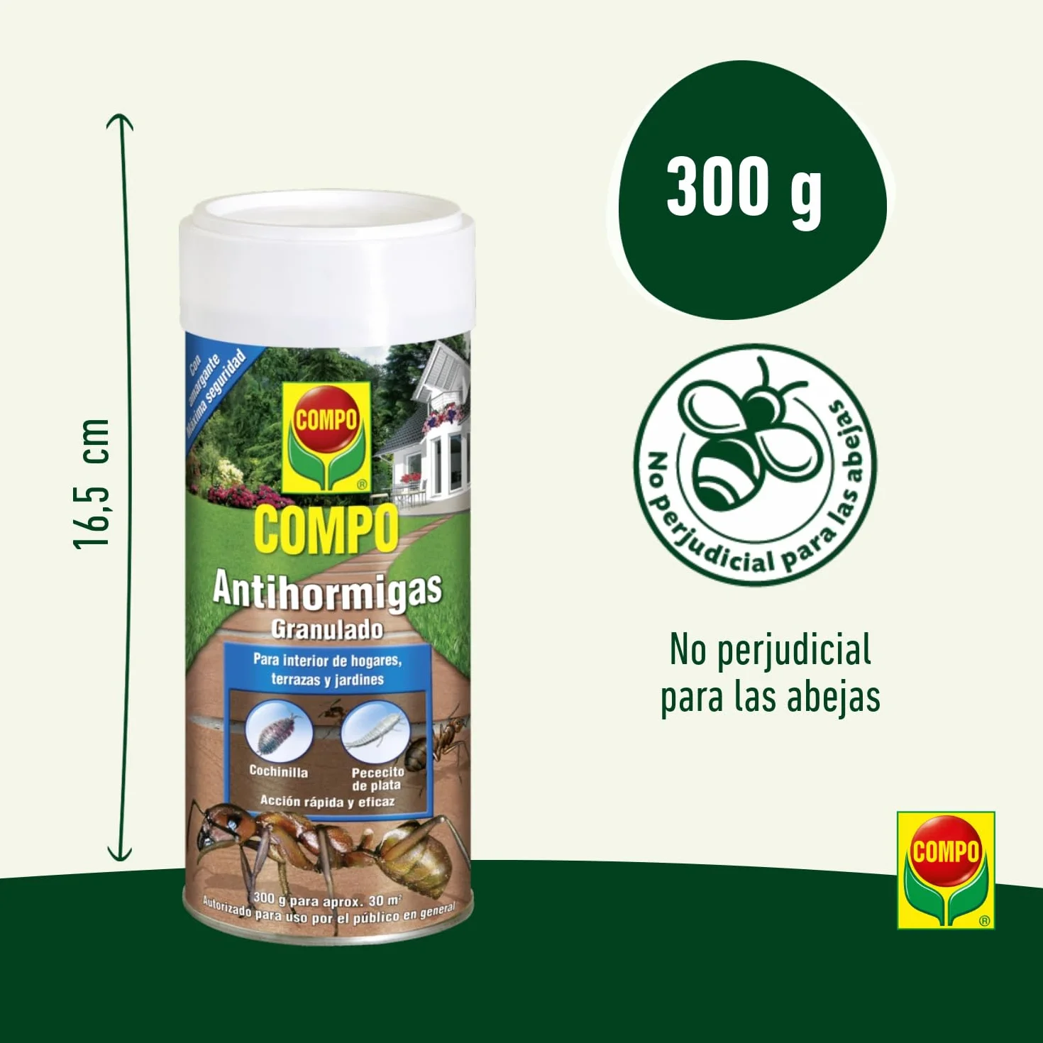 COMPO Antihormigas, Formato granulado para espolvorear, de uso interior y exterior, Efecto duradero, 300 g