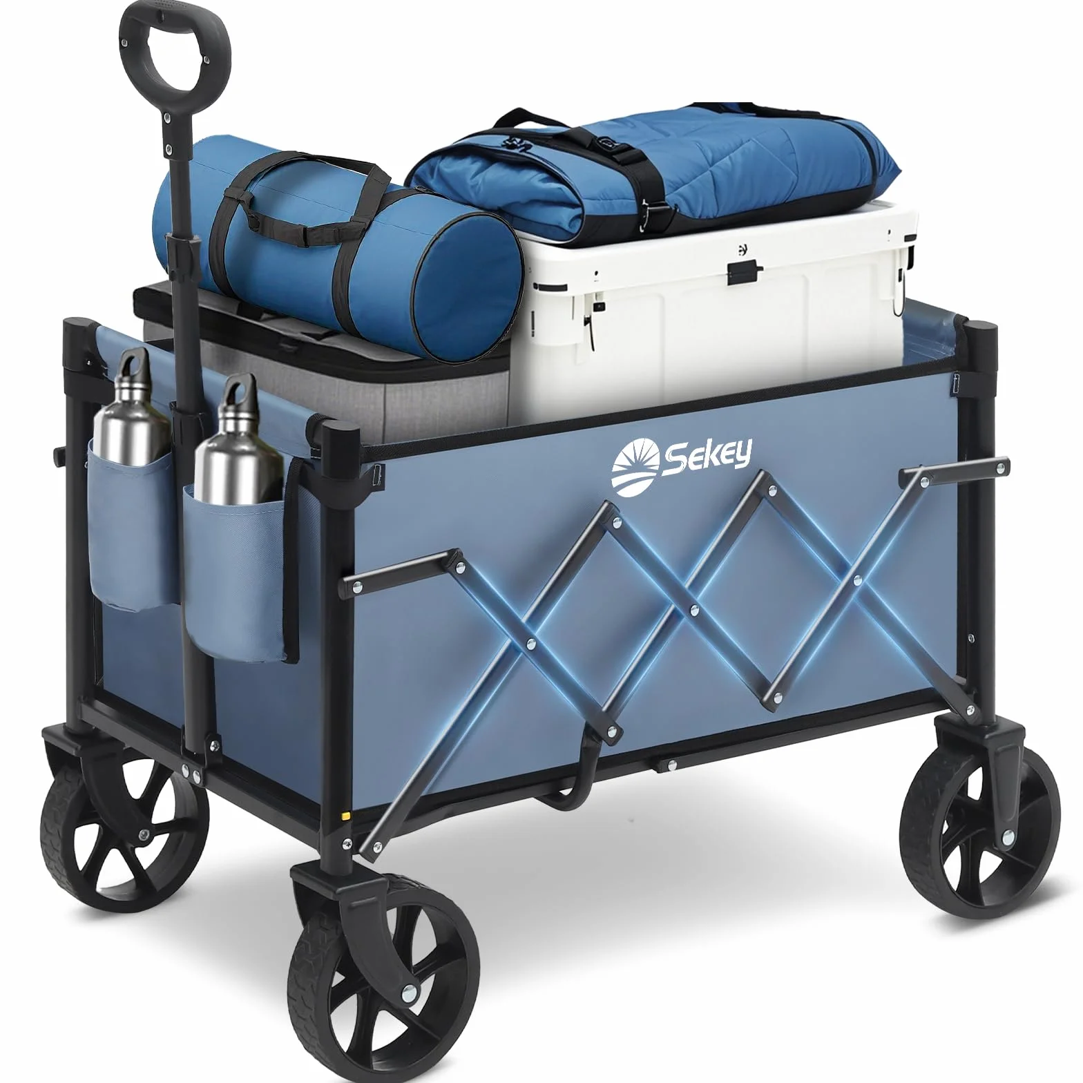 Sekey Carro Plegable 60L Carga/80KG Capacidad, Carrito Playa y Mango Ajustable，Compacto Ligero para Supermercado/Acampada Mini 4029, Azul