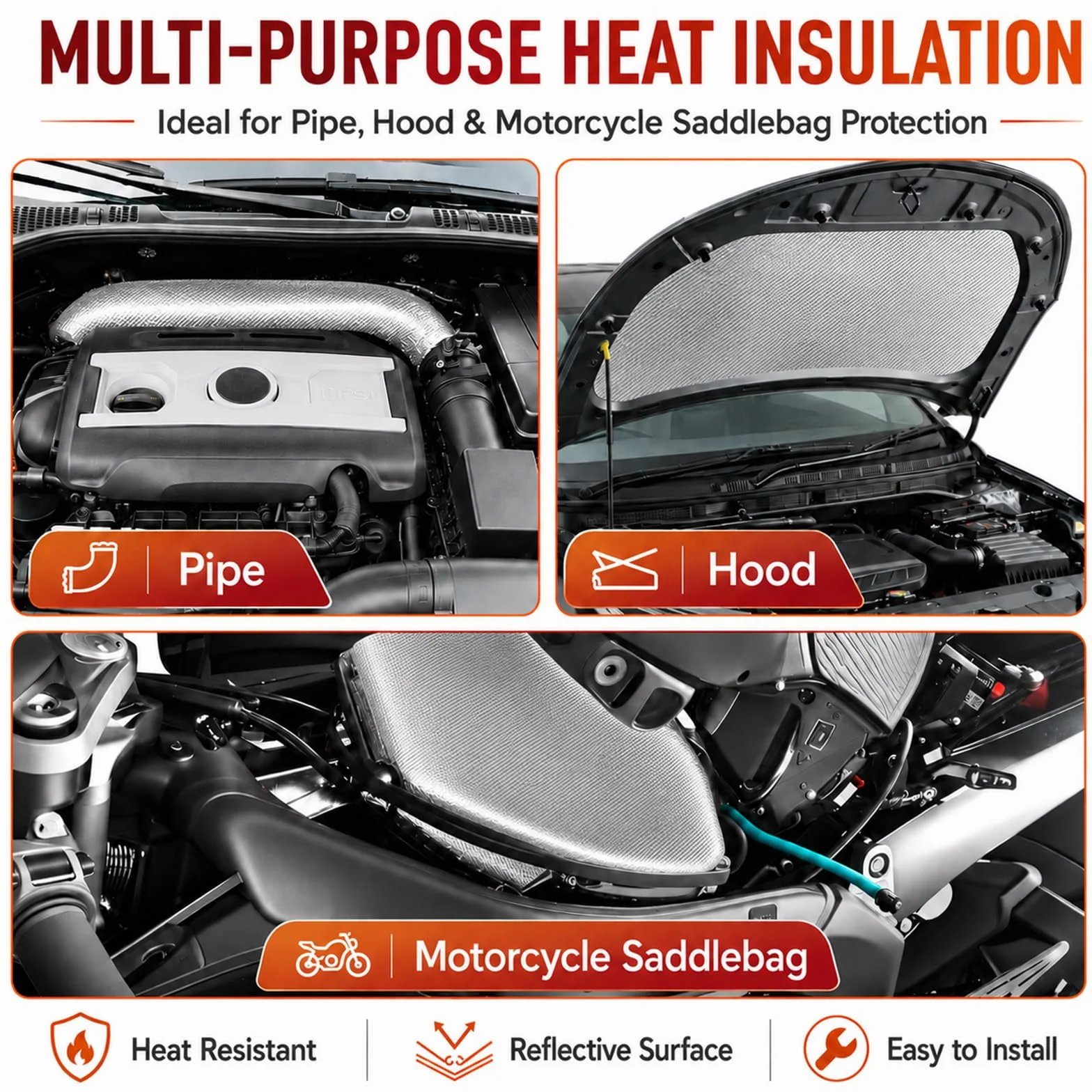 FLASLD Manta térmica aluminizada de calor con respaldo adhesivo de barrera térmica de 61 x 61 cm, protege las piezas y los componentes de dañar el calor radiante