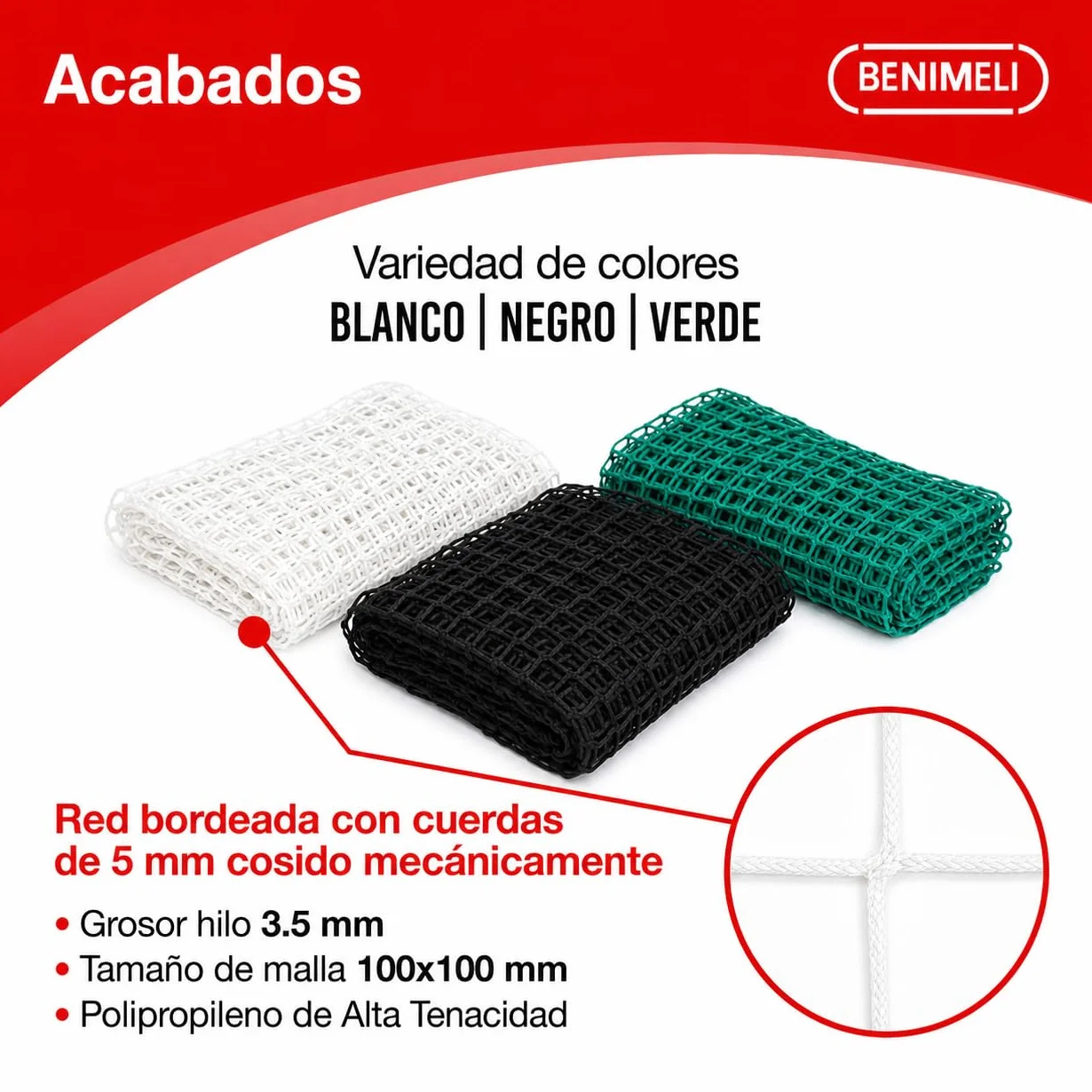 Red Deportiva de Malla Polipropileno 100x100 Alta Resistencia para Pistas Deportivas