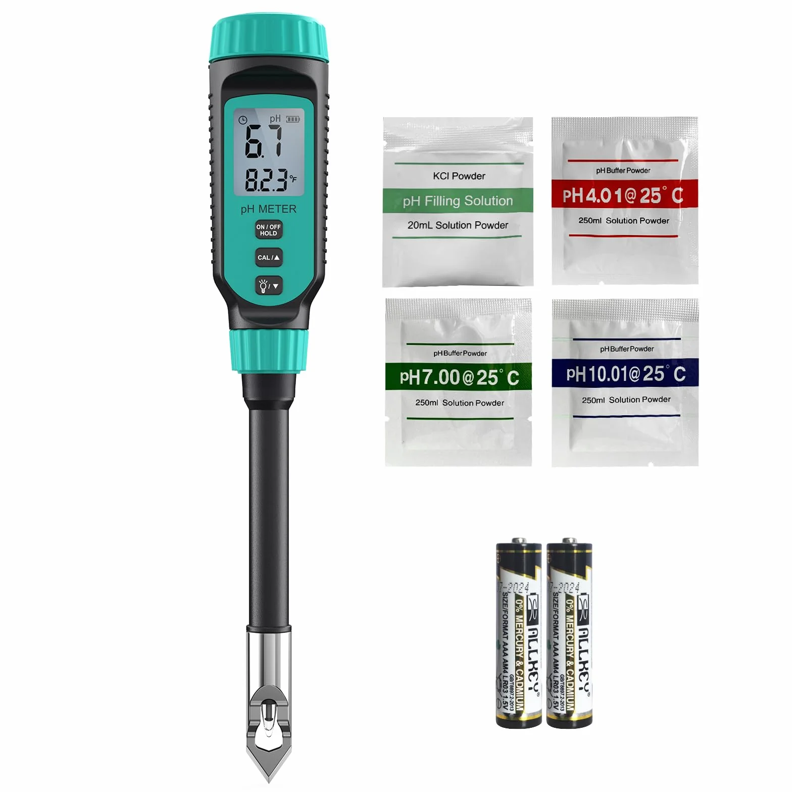 Tadeto Medidor de pH del Suelo, medidor del valor de pH para jardín, agua y alimentos con cabezal metálico protector y pantalla LCD