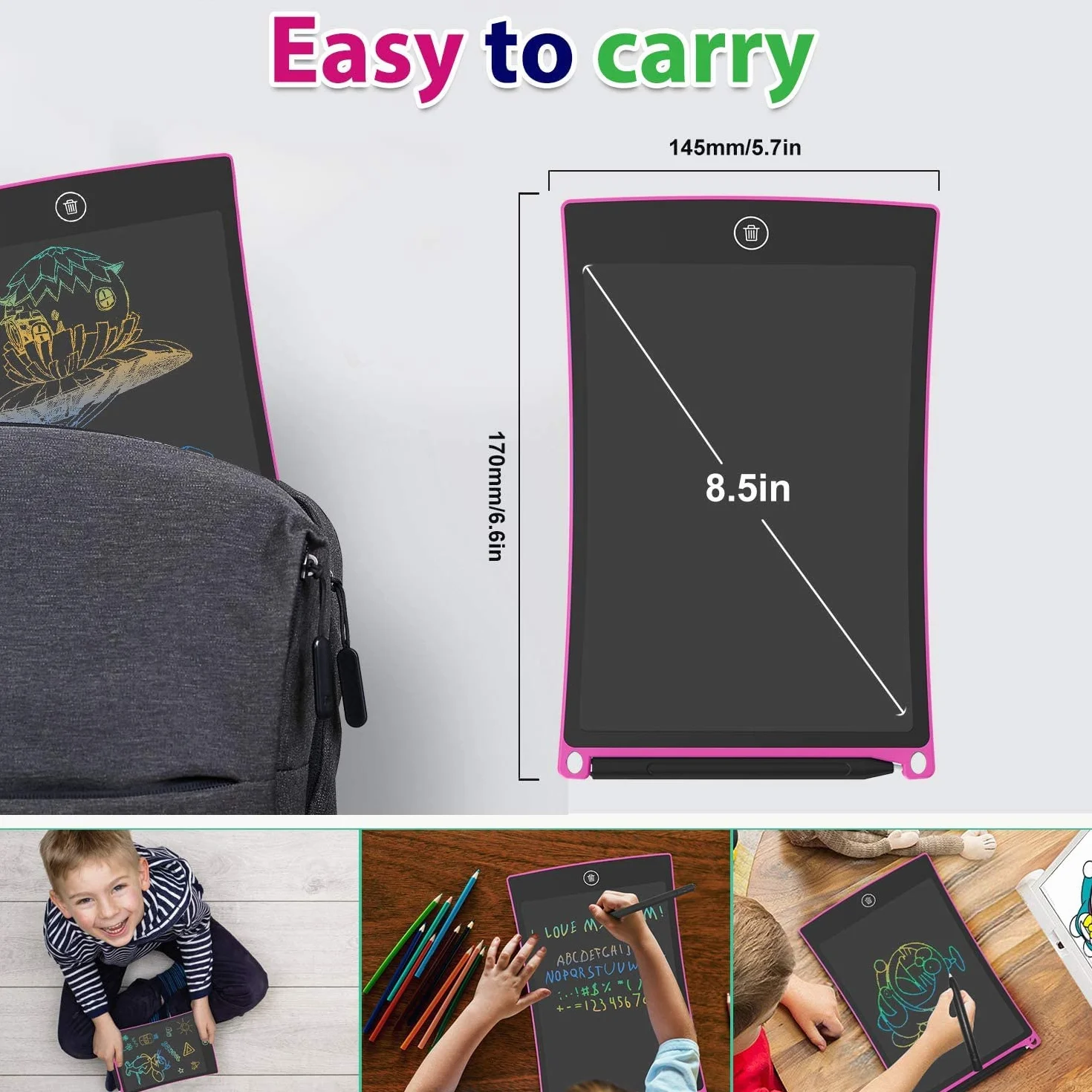 GUYUCOM Tableta de Escritura LCD 8.5 Pulgadas Tablero de Dibujo Electrónico con Bloqueo de Pantalla Rosa
