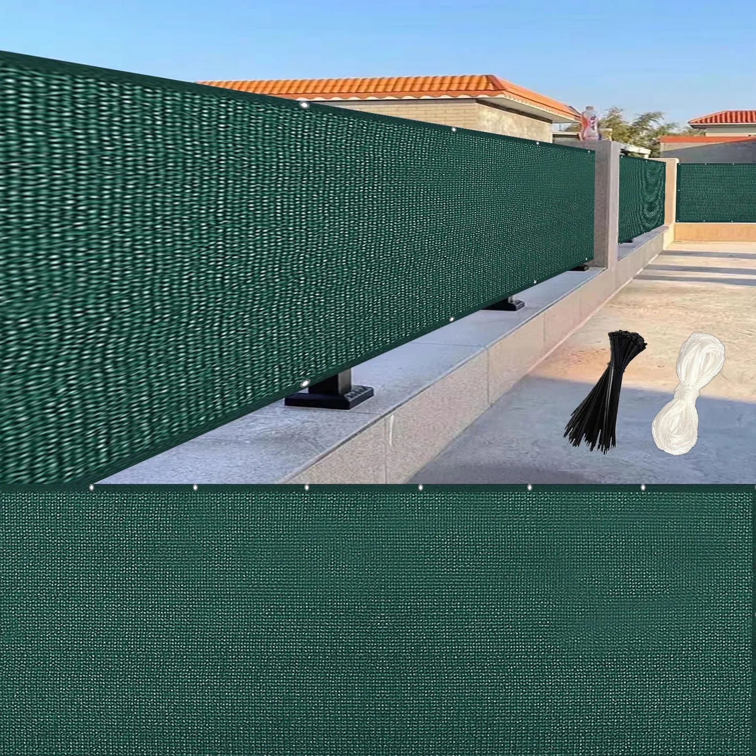 Pantalla Privacidad Balcón 105 x 700 cm Protección UV, Prueba de Viento, Transpirable Malla Sombreo con Ataduras de Cables Protección de Privacidad para Jardín Exterior, Verde