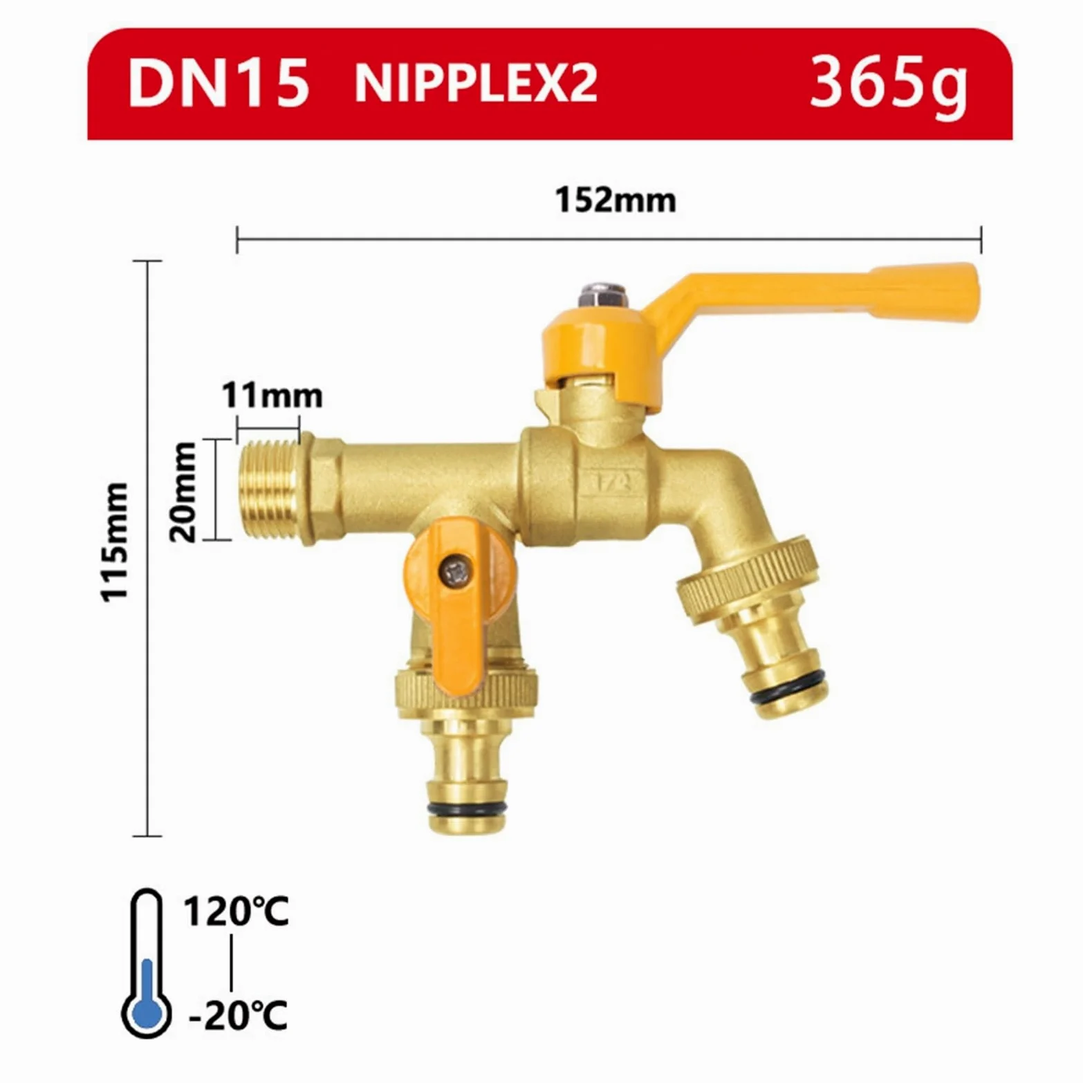 Grifo de agua latón for exteriores con conector manguera, grifo jardín anticongelante, doble salida for lavadora, exterior resistente (2 pezones)(2 Nipple)