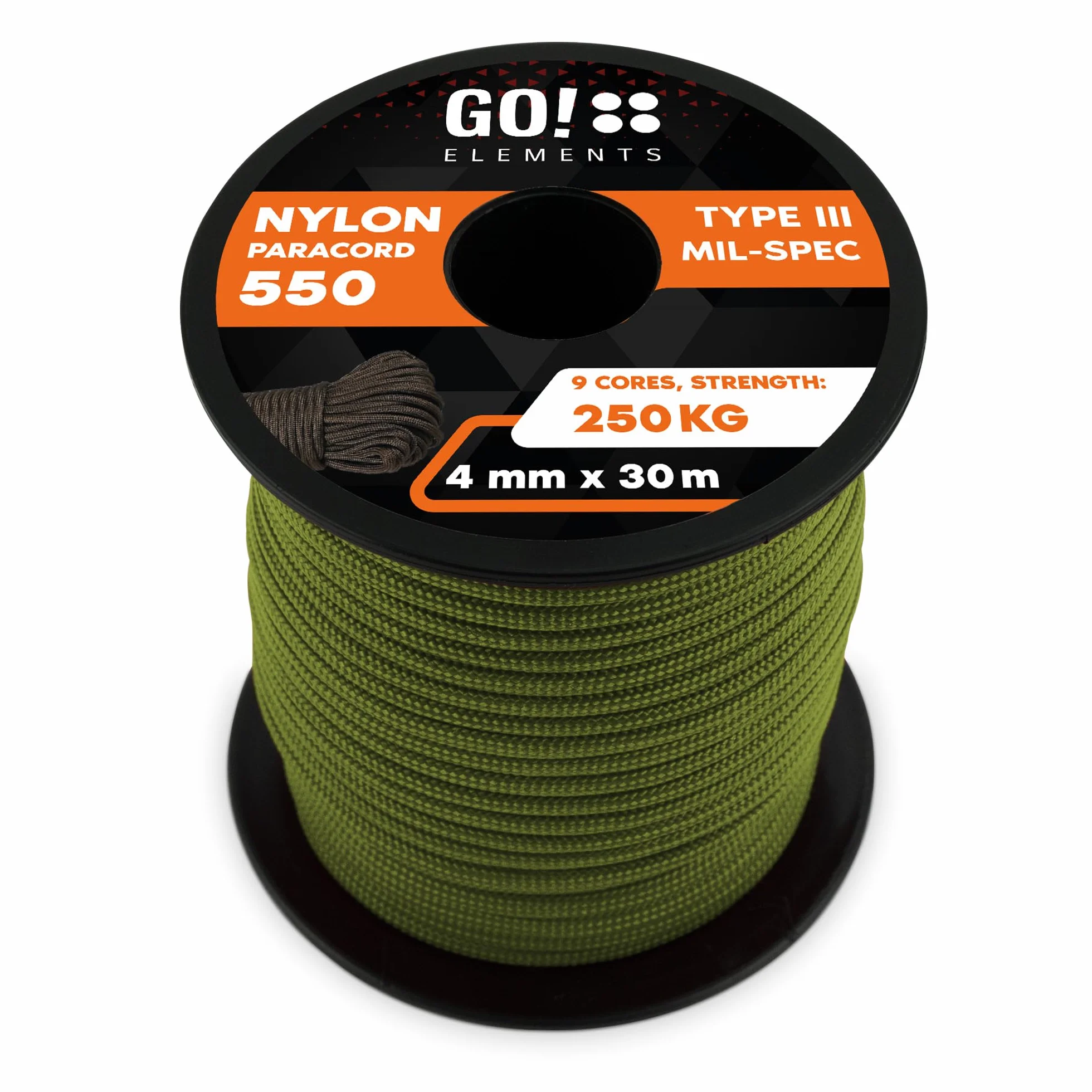GO!elements Paracord de Nylon a Prueba de Desgarros 4mm 550 Typo III Cuerda 250kg