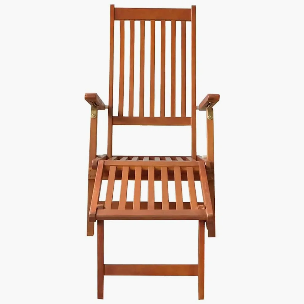 Tumbona plegable de madera de acacia maciza con cojín y reposapiés, silla de jardín ajustable en 3 posiciones para terraza y jardín, carga hasta 110 kg