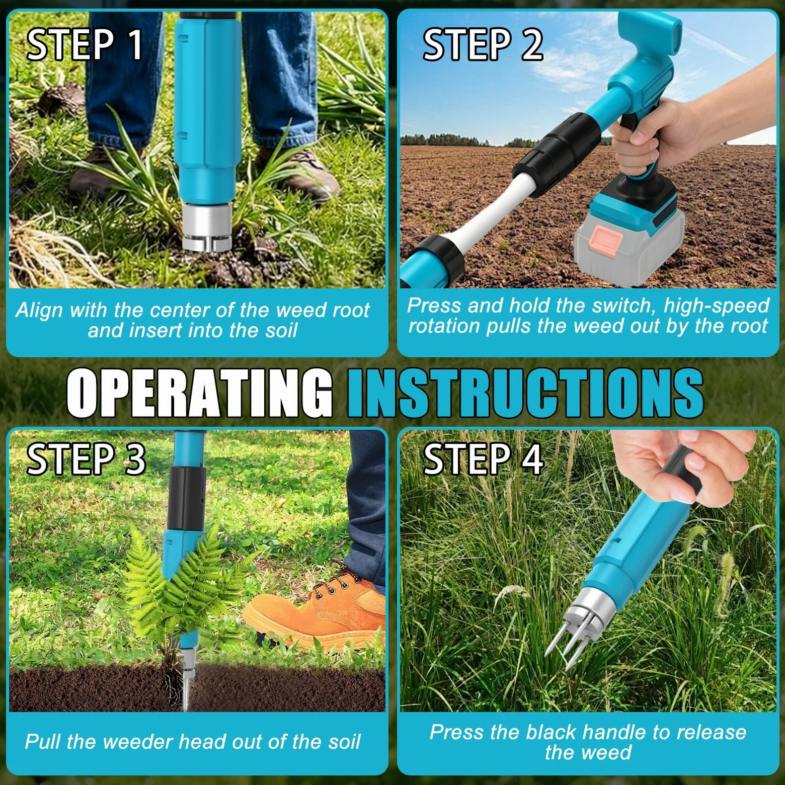 Desherbador Eléctrico Compatible con Makita 18V, Quitamalezas con Motor de 500W y Cabezal de Acero de 3 Dientes para Jardín y Césped (Sin Batería ni Cargador)