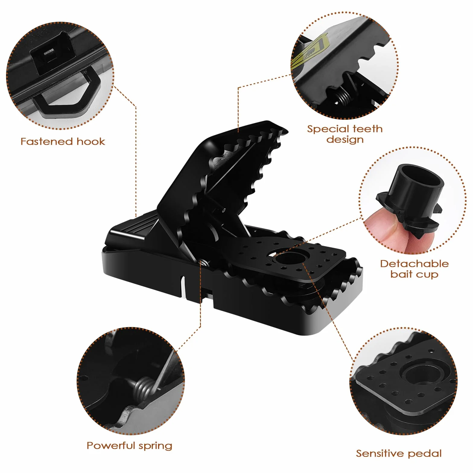 Fousenuk Trampa Profesional para Ratas y Ratones Grandes, 6 Piezas Reutilizable, Robusta, Trampa Potente y Eficaz - Lavable para Interiores y Exteriores