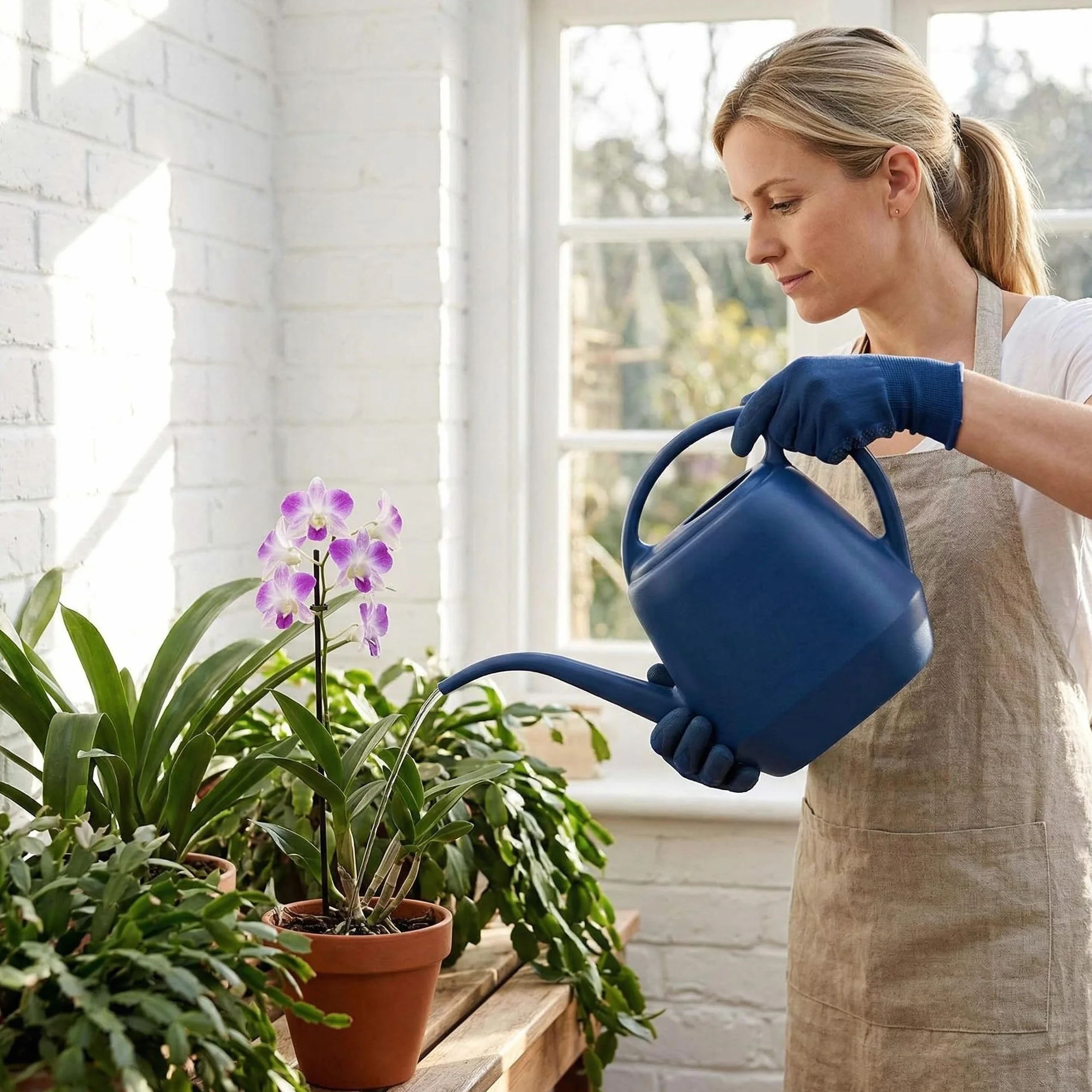 Fasmov 4 litros Regadera de Plástico con Mango Pico Largo para Jardín Interior y Exterior, Azul