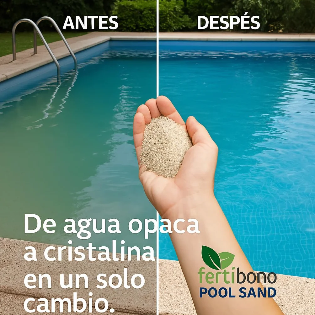 FERTIBONO Pool Sand – Arena de Sílice para Filtros de Piscina 0,4–0,8 mm – Alta Pureza 99% – Agua Cristalina Todo el Verano – Saco de 25 kg