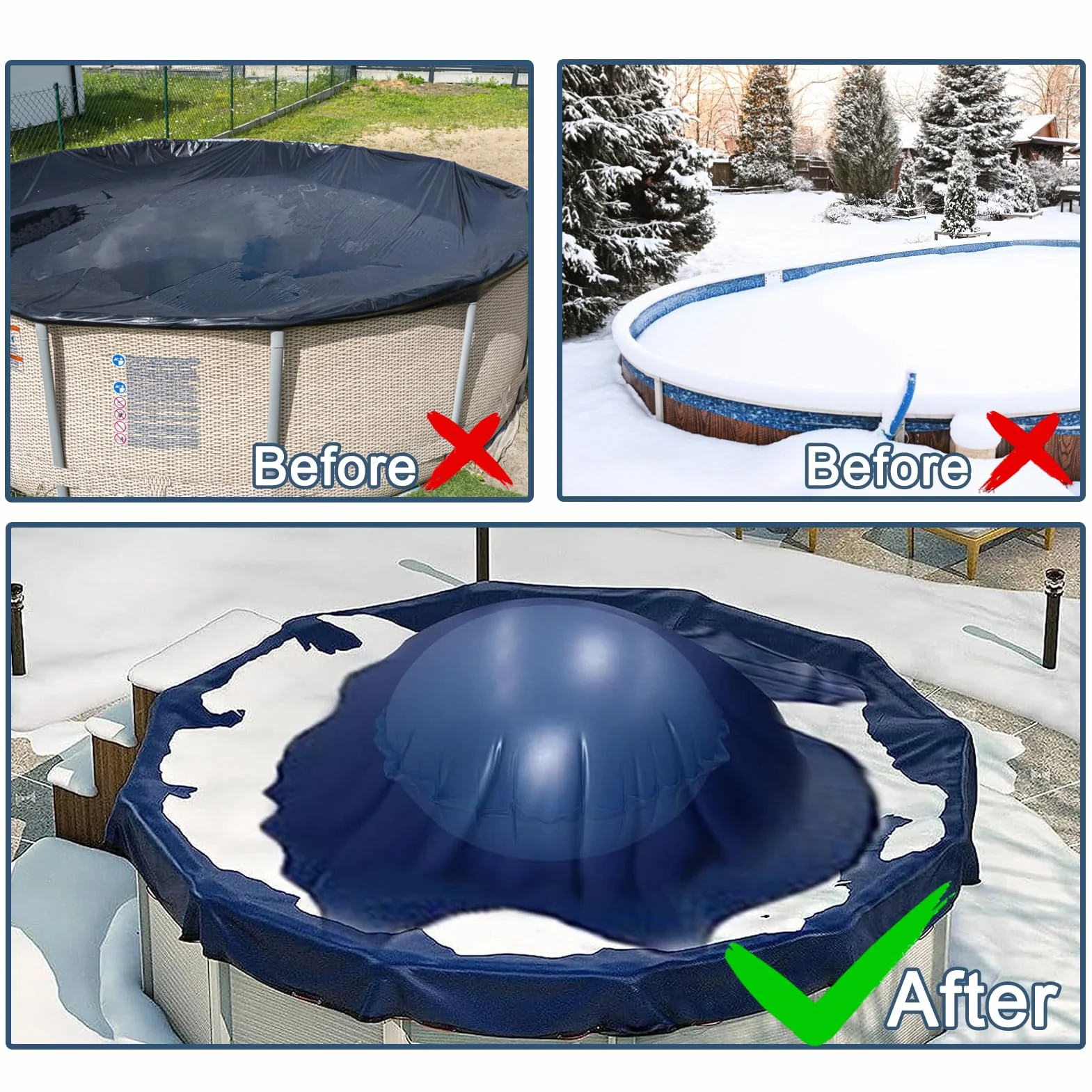 Byhsoep Cojín de aire para piscina, accesorio de invierno, 80 x 80 cm, cojín de aire para piscina de invierno XXL, cojín de piscina de invierno, redondo, 360 cm, protector de invierno engrosado 0,6 mm
