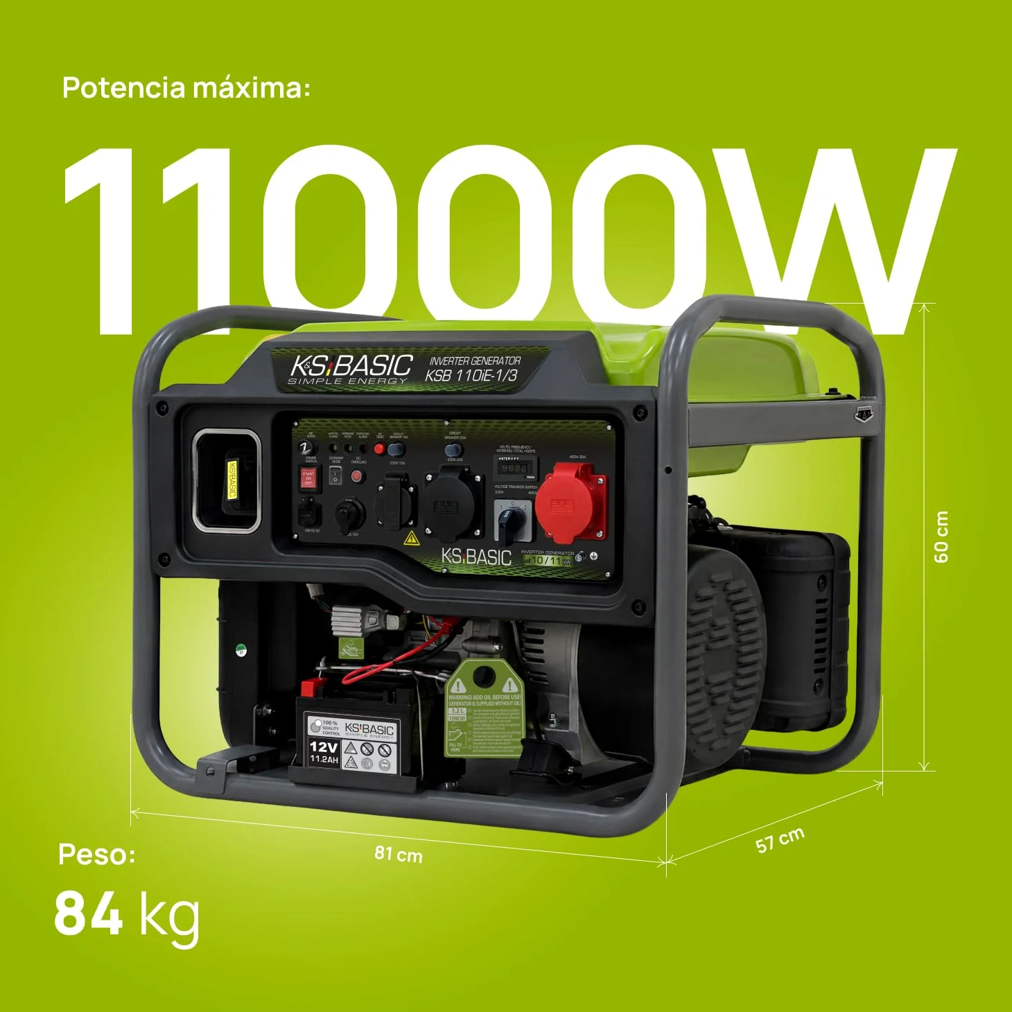 K&S BASIC 110iE-1/3 - Generador inversor, 11 kW, máx. VTS | Generador de emergencia inverter para el hogar, camping y trabajos de taller