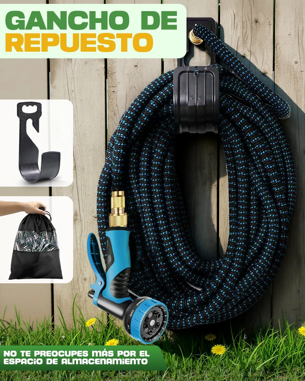 Mangueras de Jardín 30M Extensibles, 4 Capas de Látex Resistente, Conector de Latón y Pistola de Riego 10 Modos, Perfecta para Limpieza y Césped