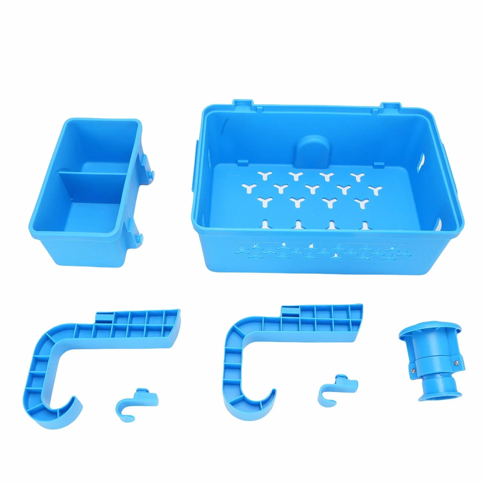 Cesta de Almacenamiento para Piscina con Portavasos, Organizador Colgante de Plástico, Accesorio de Gran Capacidad para Piscinas Elevadas y Espacios Al Aire Libre (BLUE)