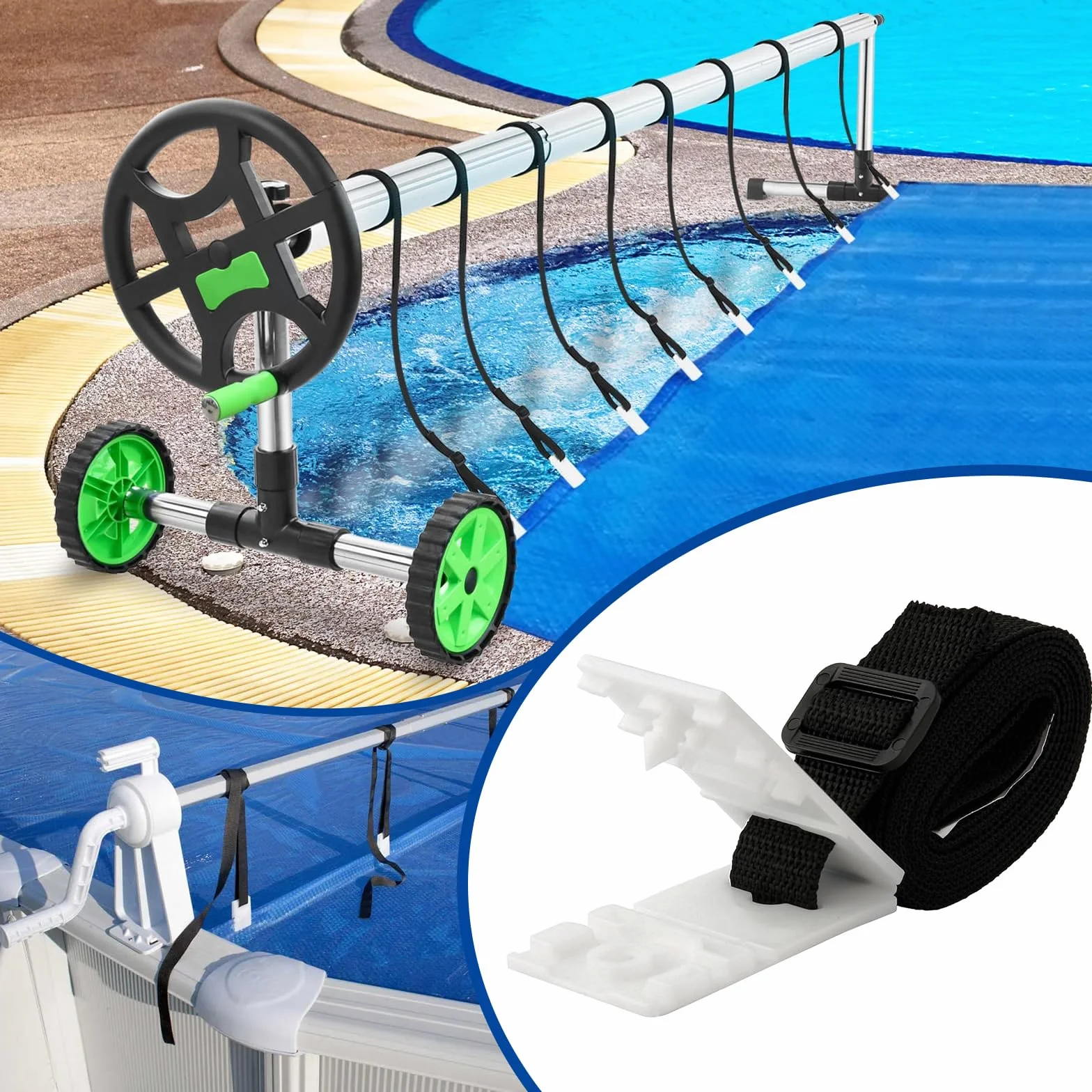 BORDEAG 12 Piezas Kit De Fijación De Cubierta Solar para Piscina, Enrolladores De Piscina para Película Solar, Enrolladores Cobertor De Piscina, Accesorios Fijos Universales para Piscinas Universales