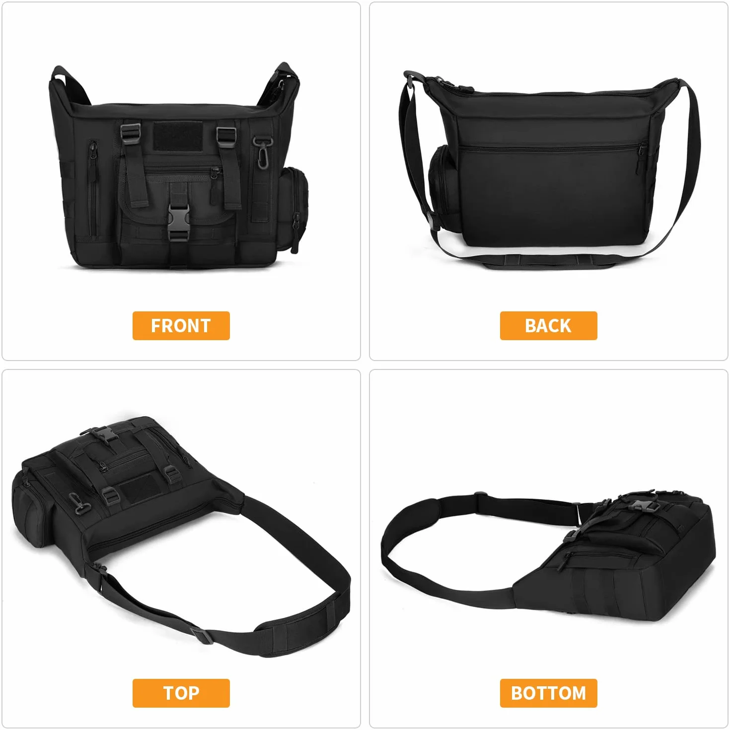 Mochila de Hombro Militar Táctical Impermeable Negro Bolso de Bandolera Múltiple Función