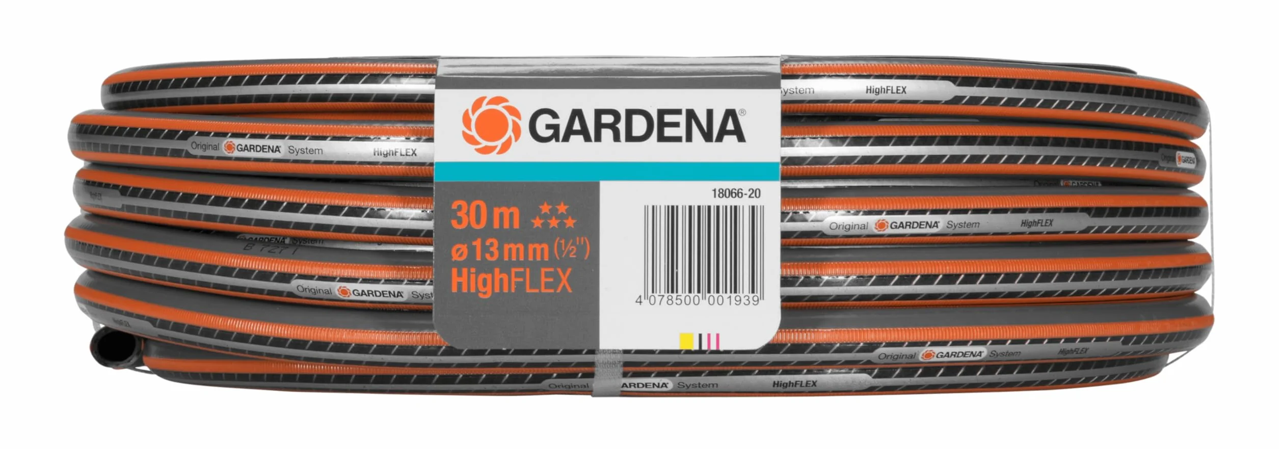 Gardena Manguera de jardín con perfil de agarre eléctrico, Presión de ruptura de 30 bar, Dimensionalmente estable, Resistente a los rayos UV, Color Negro/Gris/Naranja, 30 m