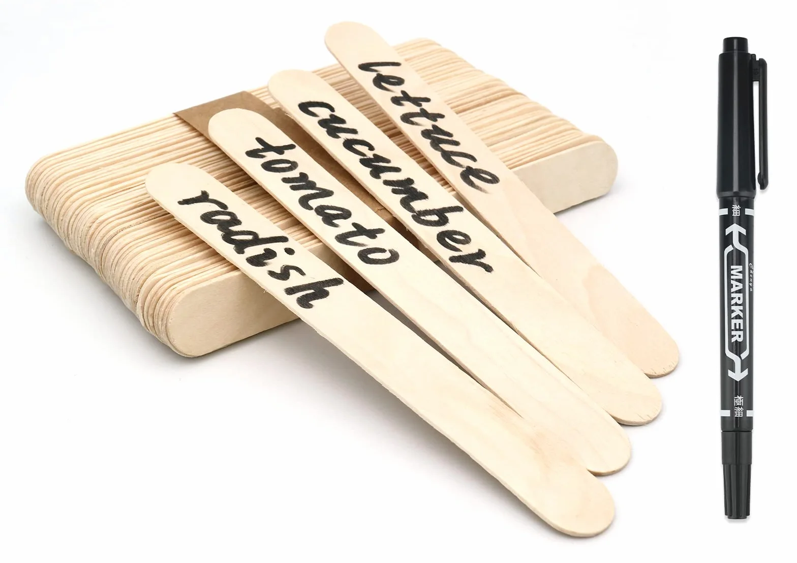KINGLAKE 100 etiqueta de planta de madera 15x1,6 cm etiqueta de jardín natural palo de madera para manualidades hecho en casa