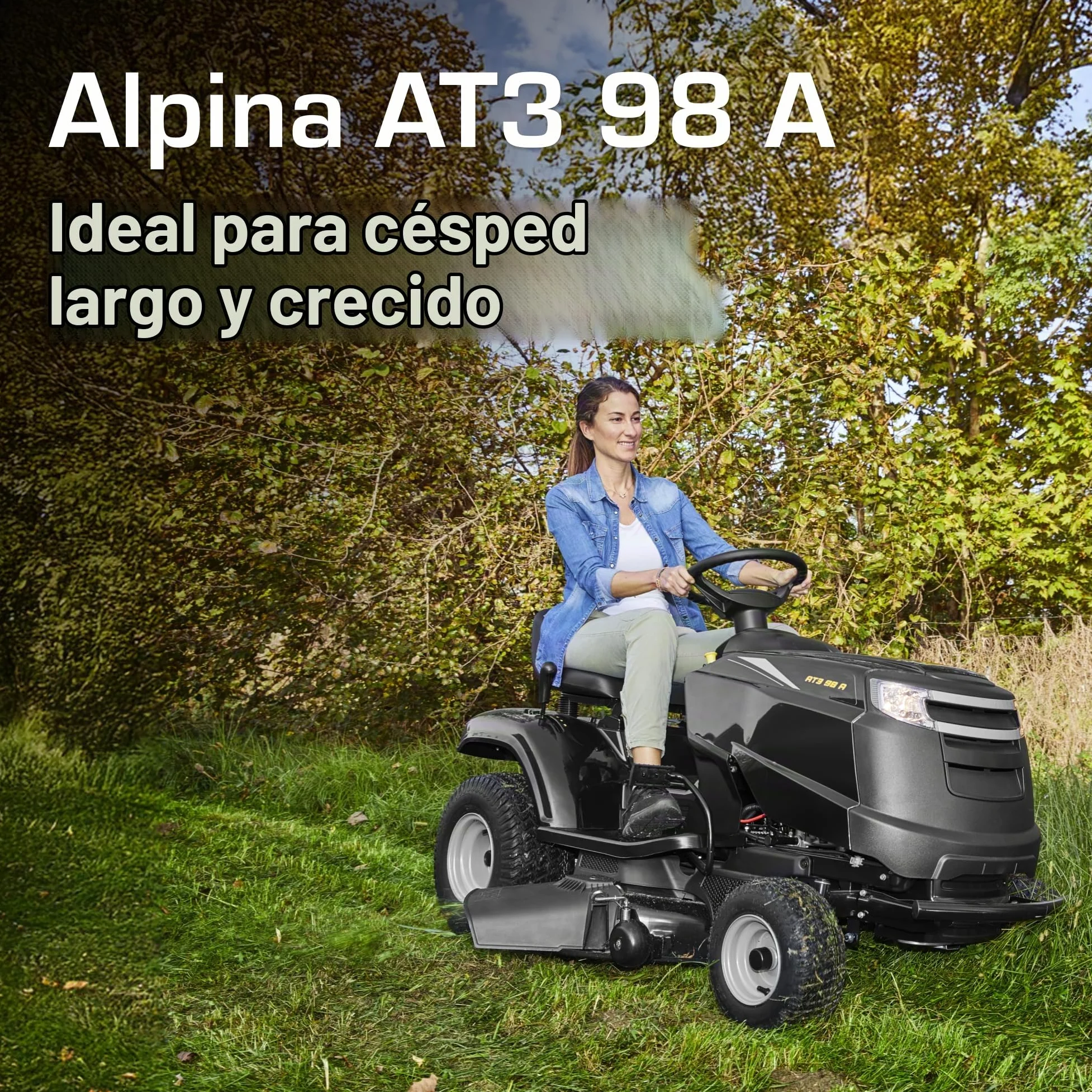 Alpina AT3 98 A – Tractor cortacésped de Gasolina con Motor Alpina de 352 CC, Descarga Lateral y Ancho de Corte de 98 cm