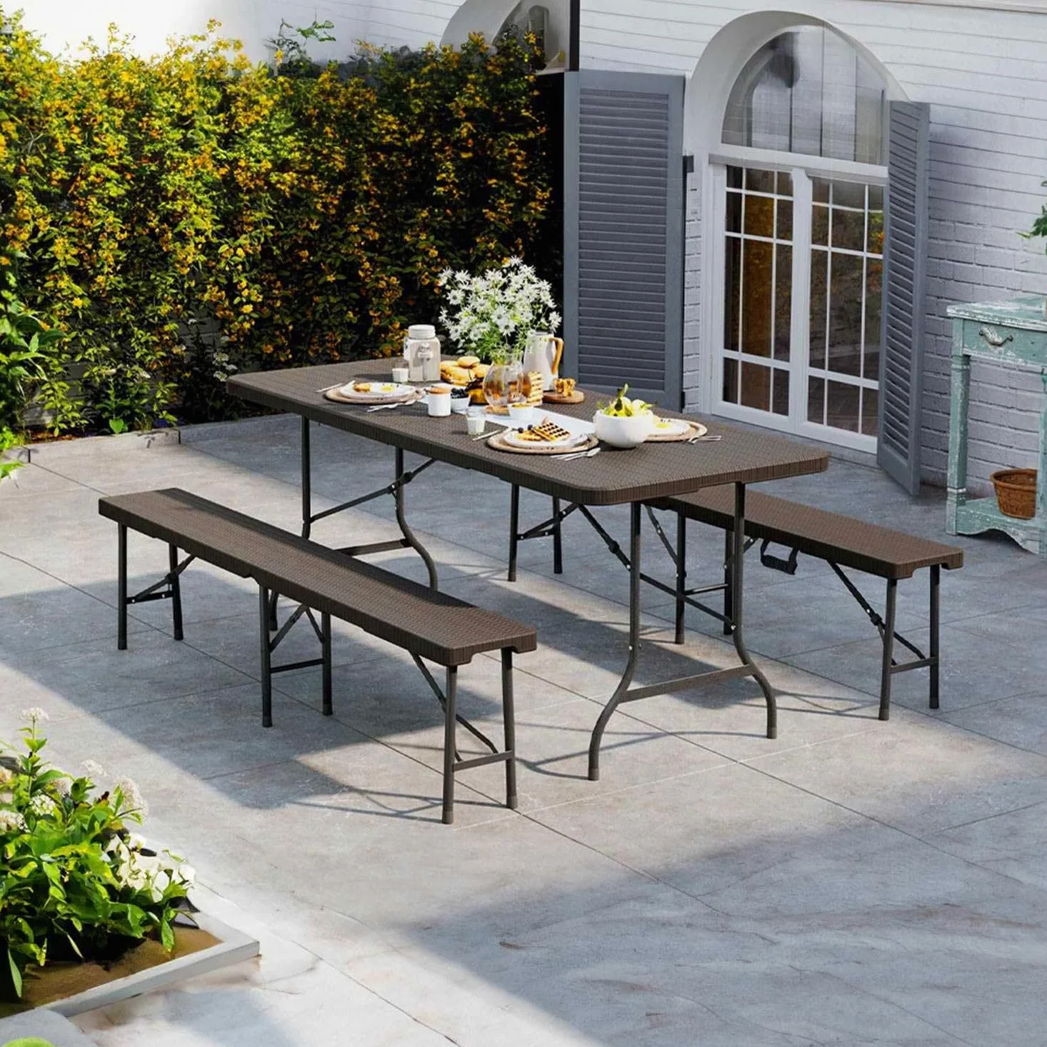 THINIA HOME Mesa Plegable Rectangular Efecto Ratán 180x74x74cm
