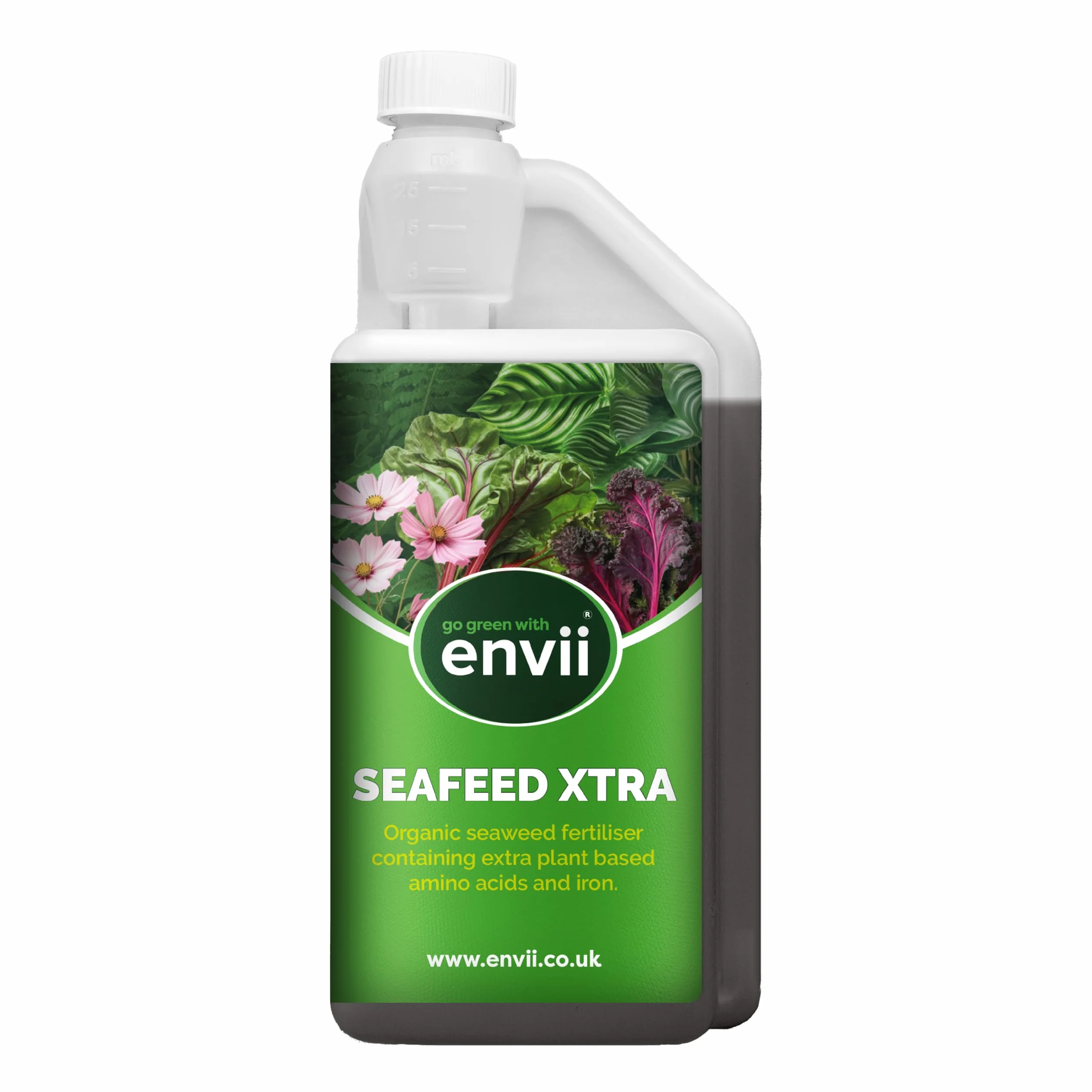 Envii Fertilizante Orgánico de Algas, Abono Líquido para Plantas de Exterior e Interior, Ideal para Jardines, Césped y Macetas, Rico en Nutrientes Adicionales – 1 Litro rinde hasta 500 L