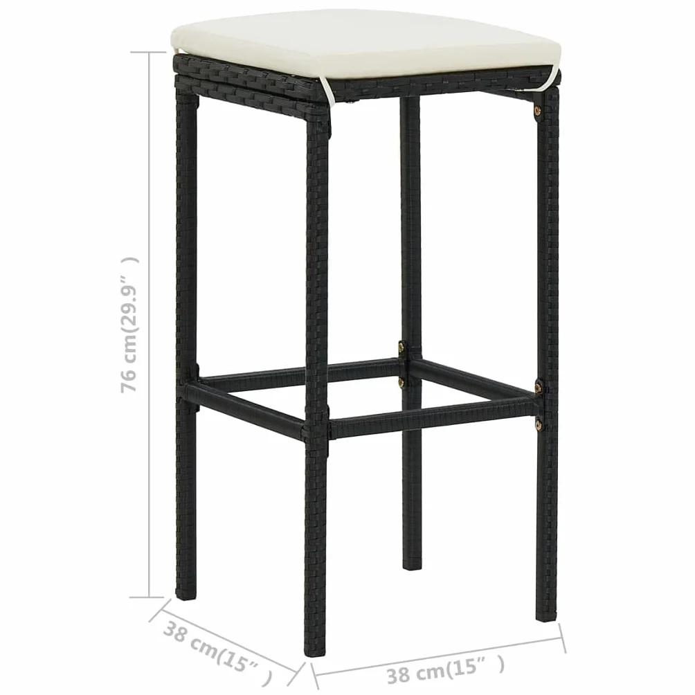 vidaXL Set Mesa y Sillas de Bar Jardín 3 Piezas Mueble Taburete Pub Bistró Mostrador Decoración Casa Jardín Restaurante Moderno Ratán Sintético Negro