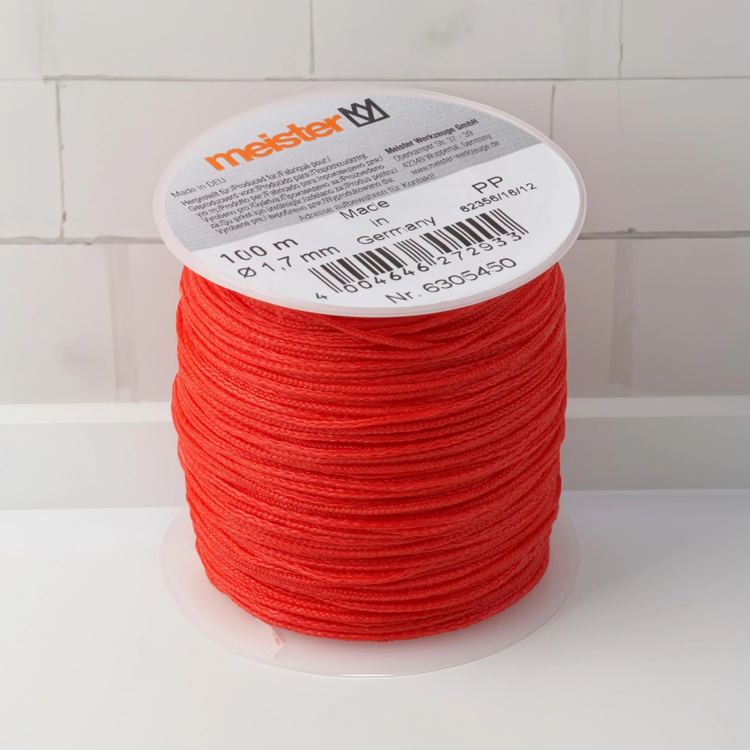 Meister 6305450 - Cuerda para albañilería (3 Unidades, 100 m de Longitud, 1,7 mm de diámetro, Trenzado de Polietileno, Resistente a los Nudos, Resistente al desgarro y Duradero, en Bobina/línea de