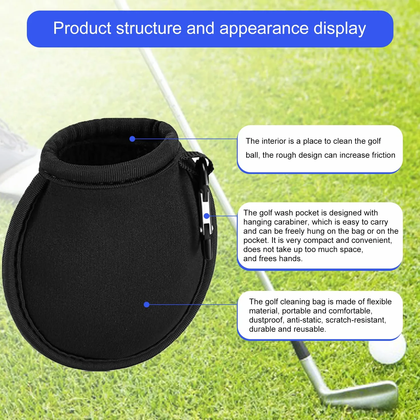 Bolsas de limpieza de golf azul negro con hebillas negras bolsillo para juntas accesorios
