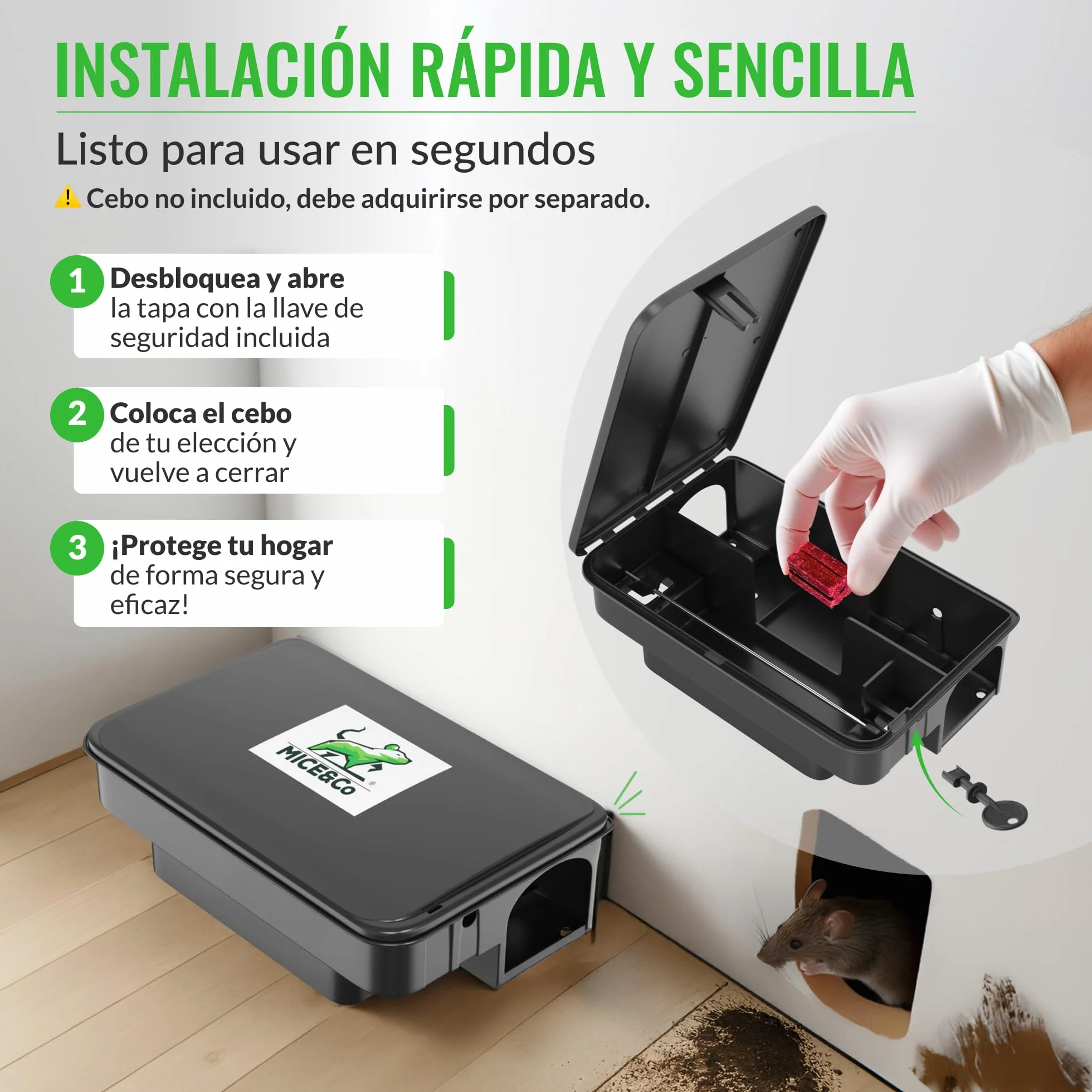 Mice&Co 2 Estaciones de Cebo para Ratas y Ratones - Trampas para Ratas y Ratones Profesionales | Caja Portacebos Veneno - Caja de Cebo Eficaz Raticida Interior y Exterior