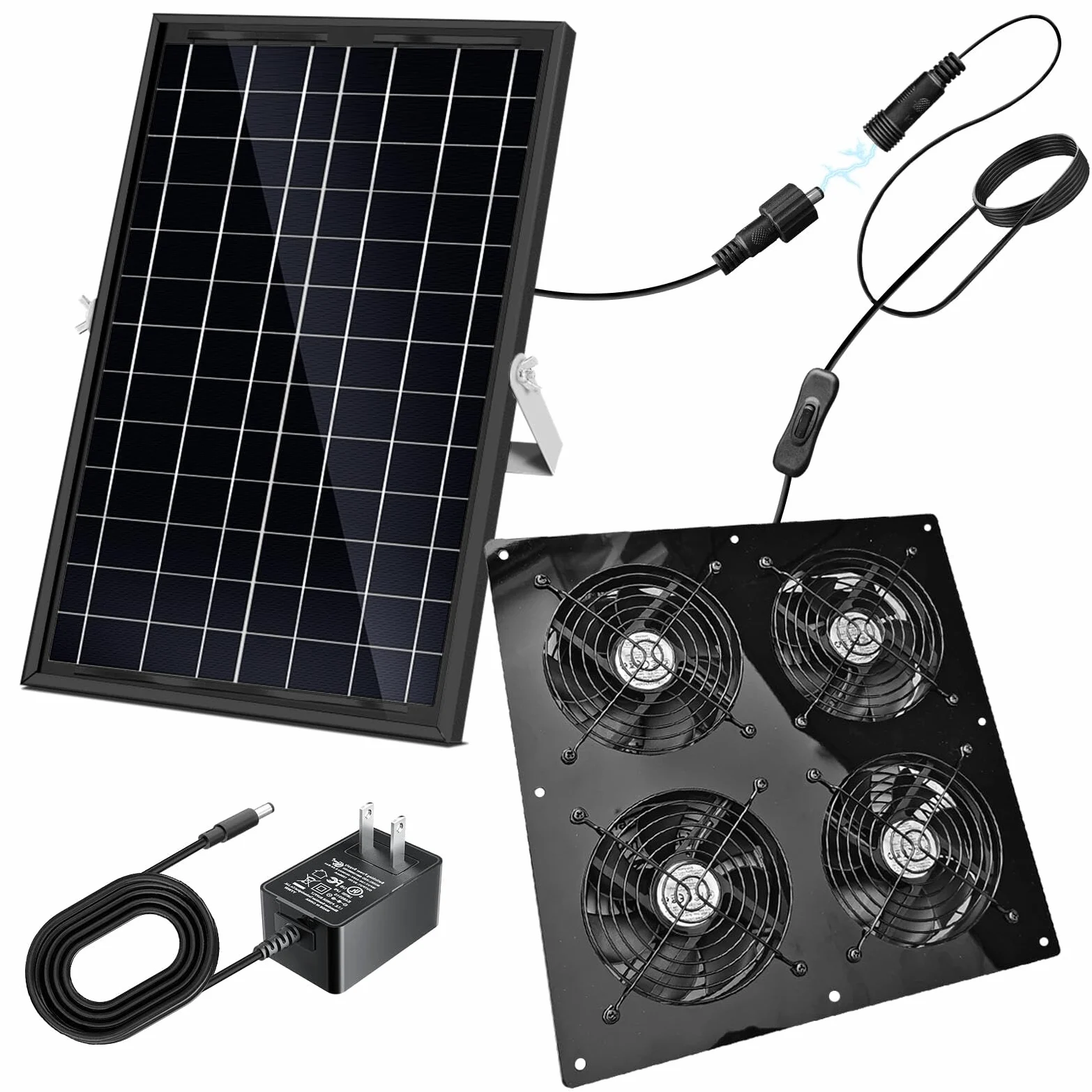 Ventilador de escape solar, ventilador solar de 25 W para gallinero, cobertizo, invernadero y ático, refrigeración de ventilación, fácil instalación, 3500 RPM, cable de 18 pies, kit de 4 ventiladores