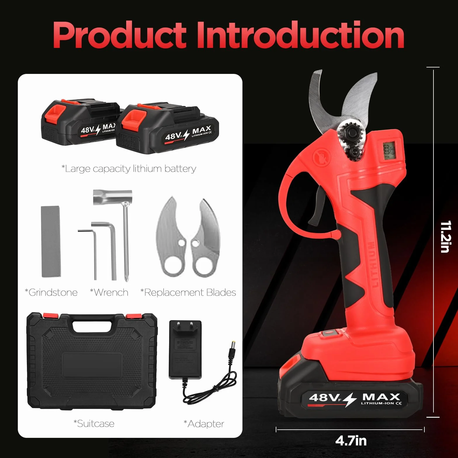 Tijeras de Podar Eléctricas Inalámbricas Profesionales 30mm Motor Brushless 2x2000mAh LCD SK7 Cuchilla