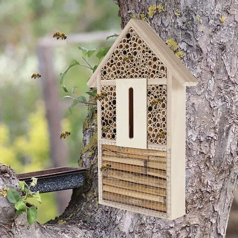 Hoteles de madera multi al aire libre del insecto de la calidad multi del hotel de la casa de la abeja de gran tamaño para Mariposas, escarabajos, colmenar-Tamaño 29,5 x 15 x 4 cm