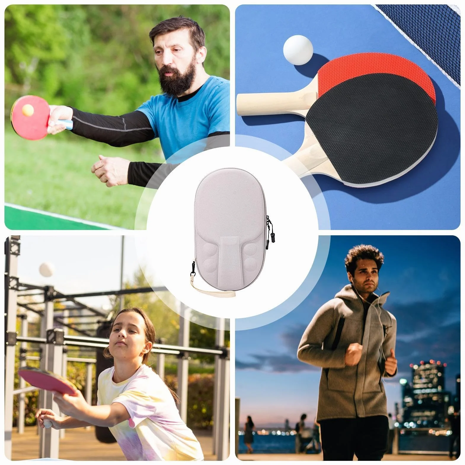 Paleta Tenis Mesa Carcasa Dura Protector Arañazos Portátil EVA Tela Oxford Capacidad 2 Palas 4 Bolas