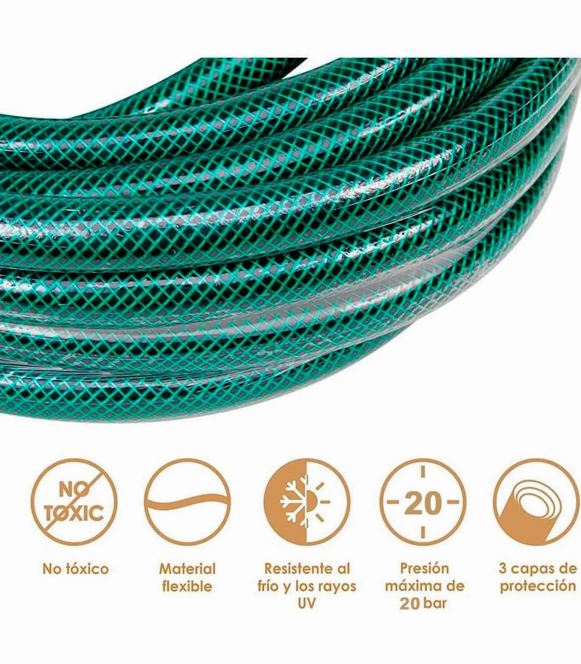 YIJIA | Manguera de jardín - Set Manguera con Conexión y Boquillas para Riego Reforzada 3 Capas, Presión de rotura de 20 bar - Diámetro Ø1/2" (12mm), Verde, Longitud de 30 Metros