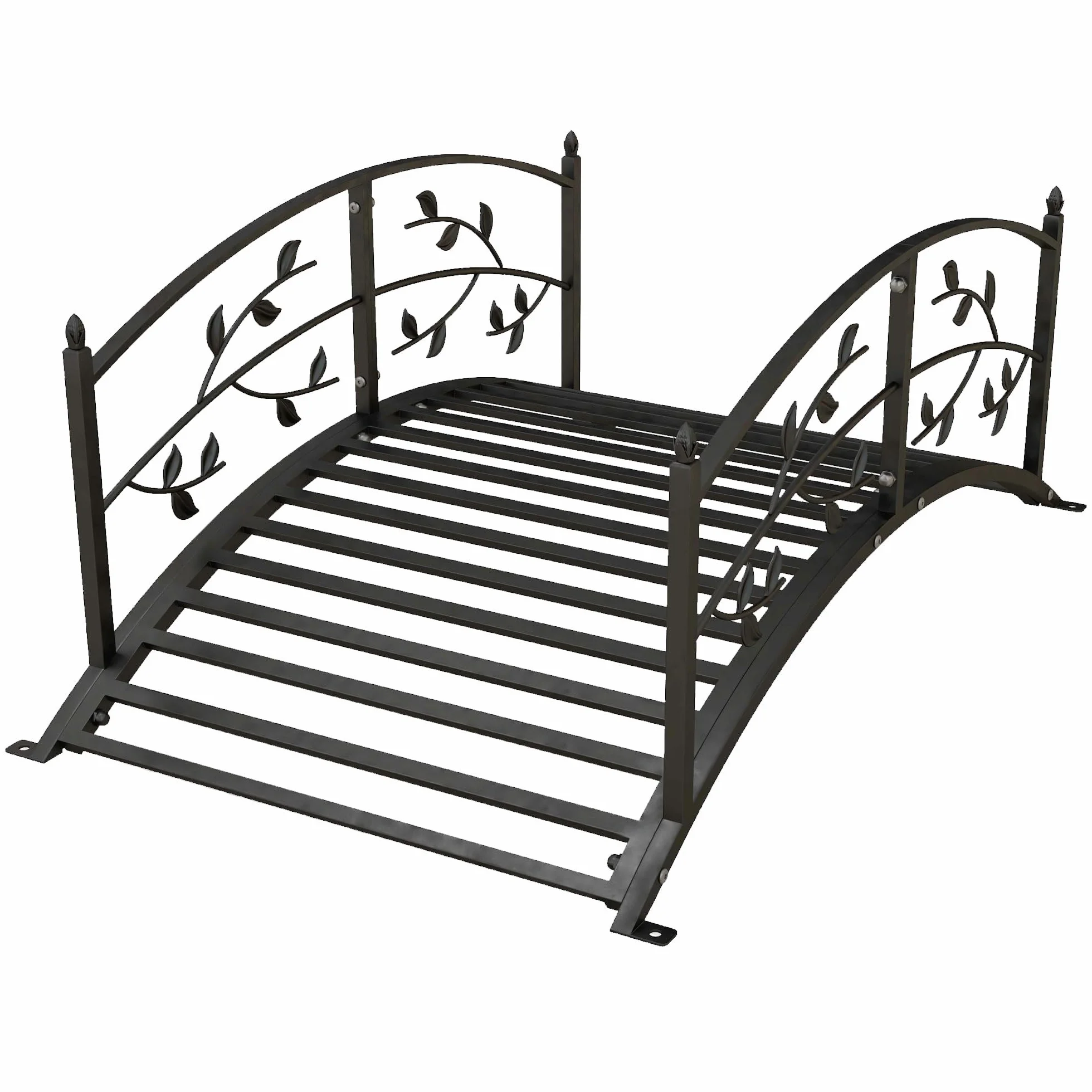 Outsunny Puente de Jardín - Puente de Cuenca - Decoración del Jardín Dom. 119 x 67 x 47 cm, con barandilla, diseño de vid de acero negro