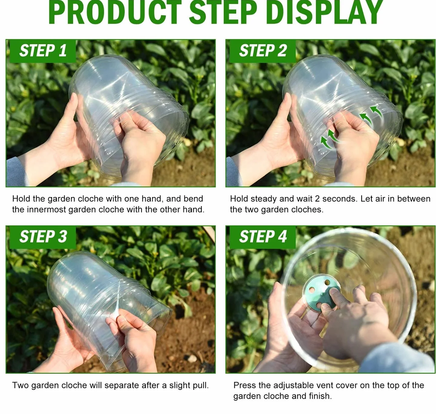 LATERN 6 Piezas Campana de Plantas de Jardín, 26cm x 20cm Cubierta de Campana de Cúpula de Planta Mini Invernadero de Plástico Reutilizable - con 10 Etiquetas para Plantas, 18 Clavijas de Seguridad
