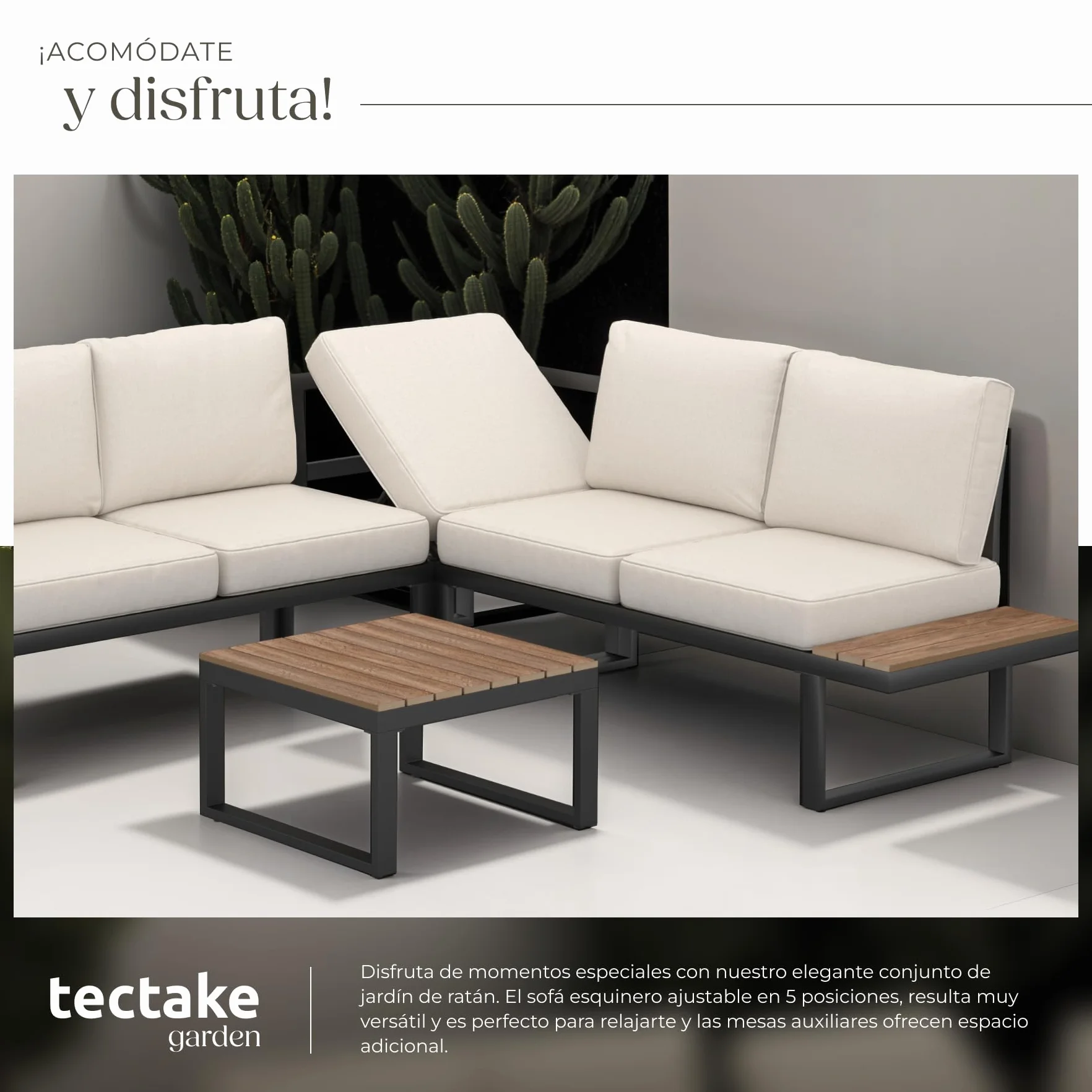 tectake® Conjunto de Muebles Jardin Exterior 4 Piezas, sofá Exterior, Aluminio Resistente a la Intemperie, Cojines extragruesos, Fundas extraíbles, Conjunto Jardin Exterior - Negro