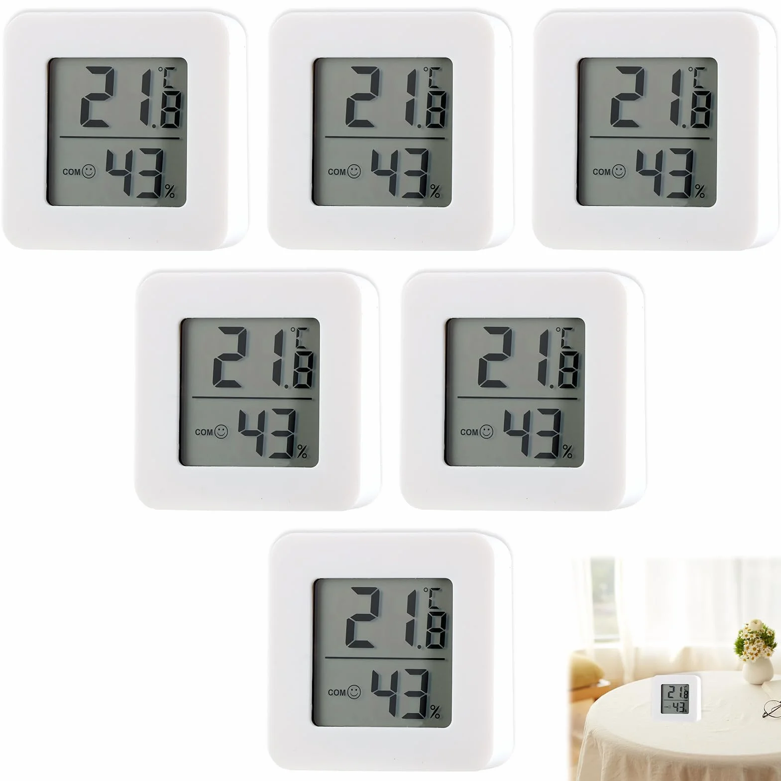 Lote de 6 termómetro interior digital con higrómetro digital, mini medidor de temperatura y humedad para casa, LCD grande, indicador de confort, termómetro digital casa preciso para oficina y hogar