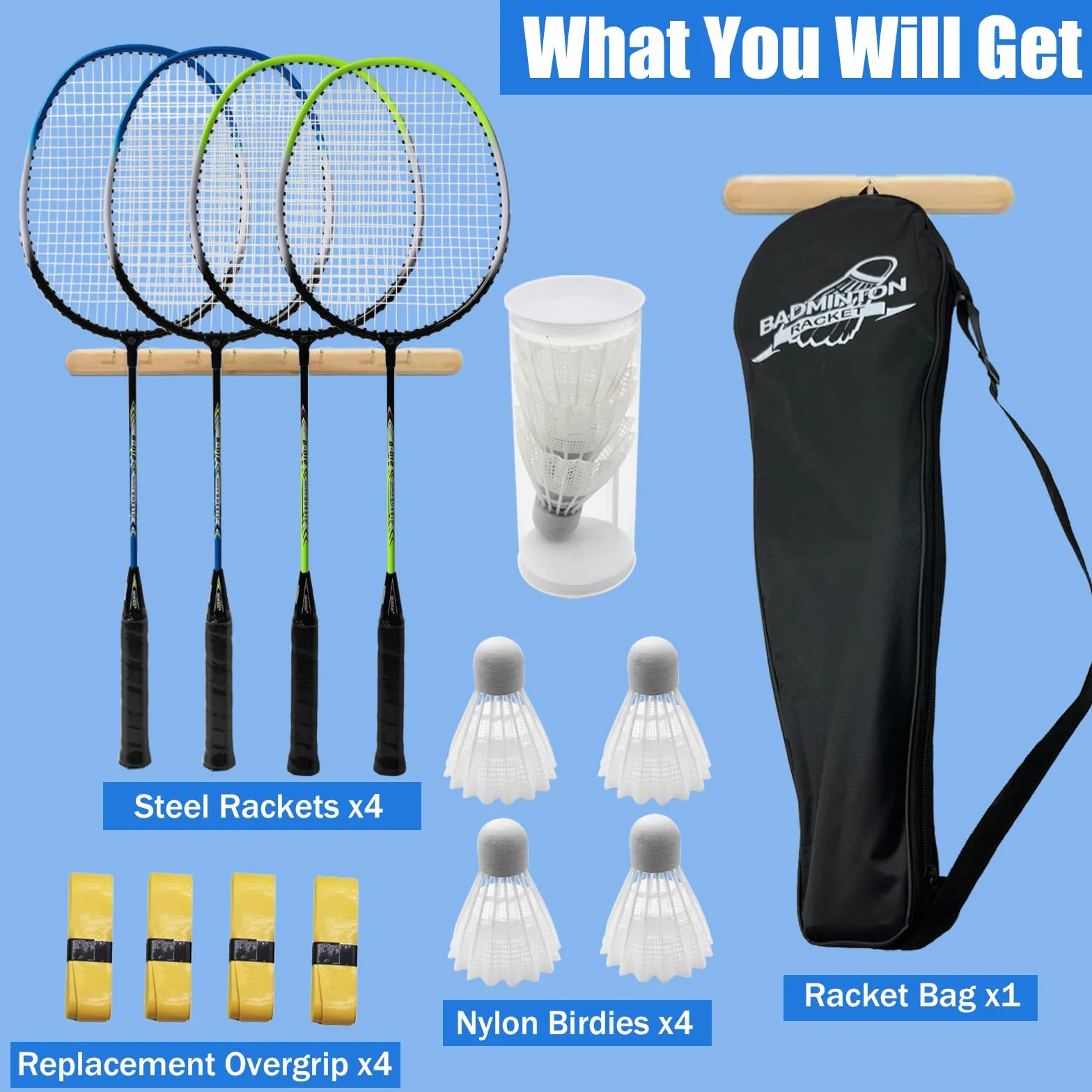 Magicorange Juego de 4 raquetas de bádminton con volantes y bolsa de transporte