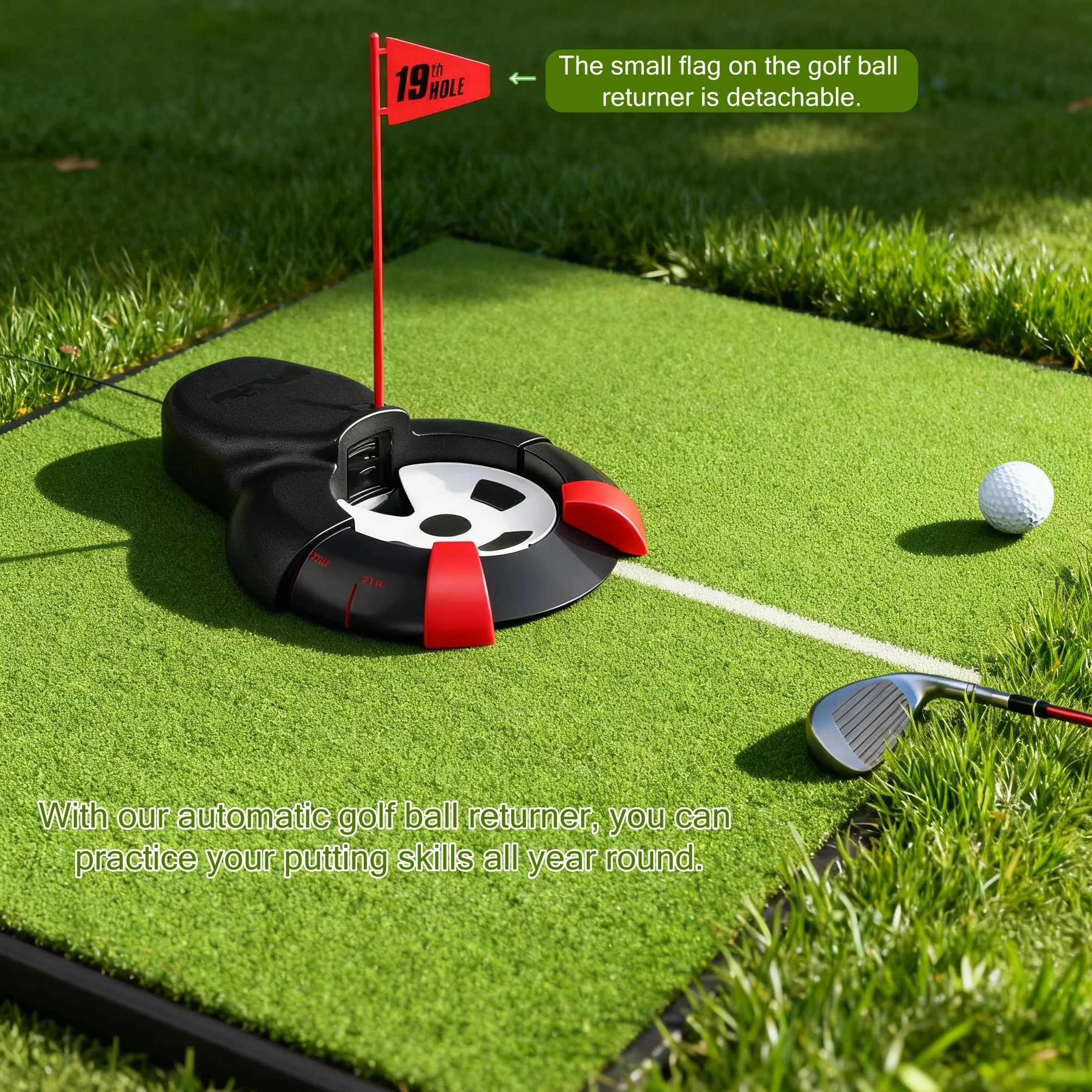 Regresador de Pelotas Automático con Bandera Roja, Devolver Pelotas de Golf, Equipo de Retorno para Jardín
