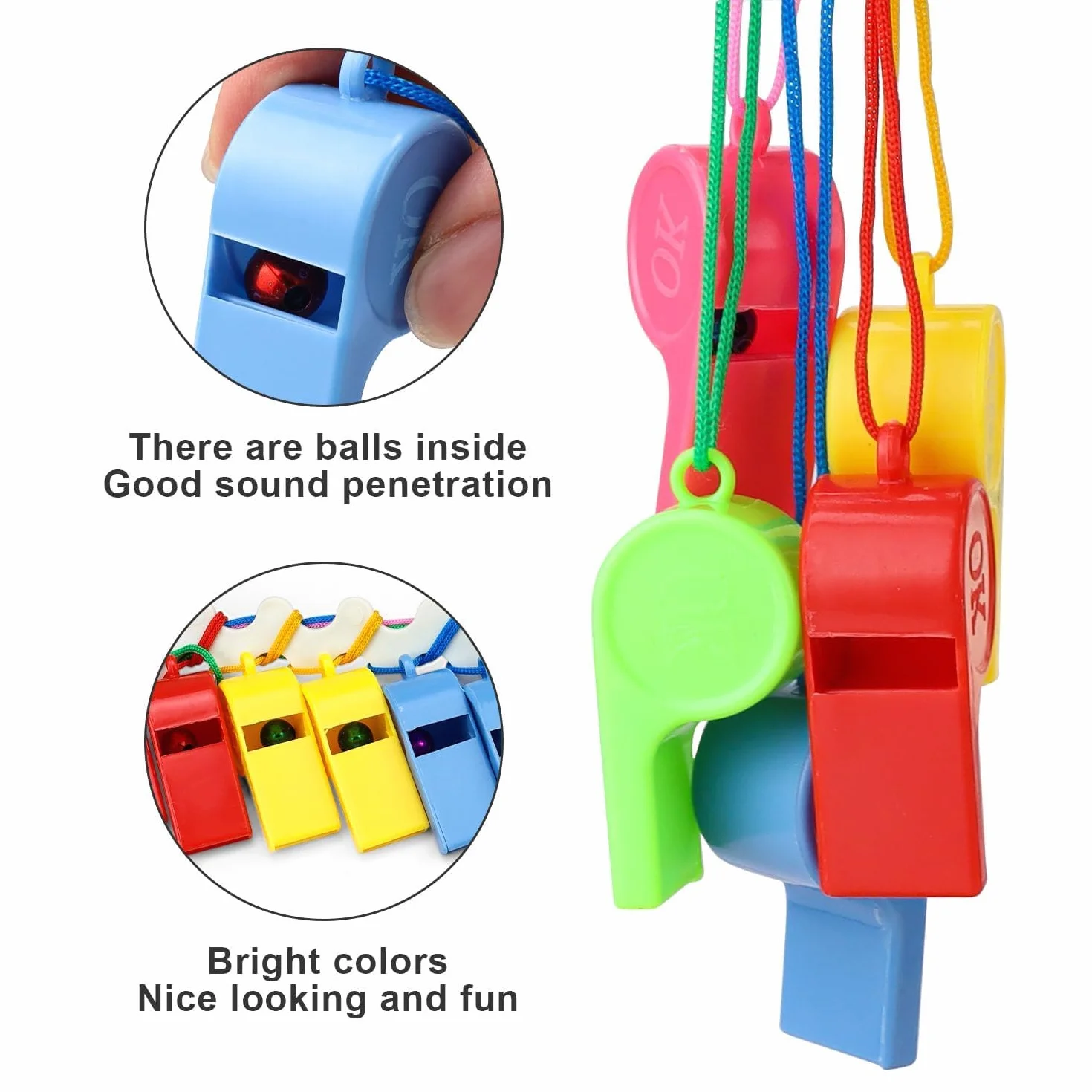 Silbatos de Árbitro 96 Piezas, Silbatos Coloridos con Cordón Colgante para Entrenamientos Deportivos