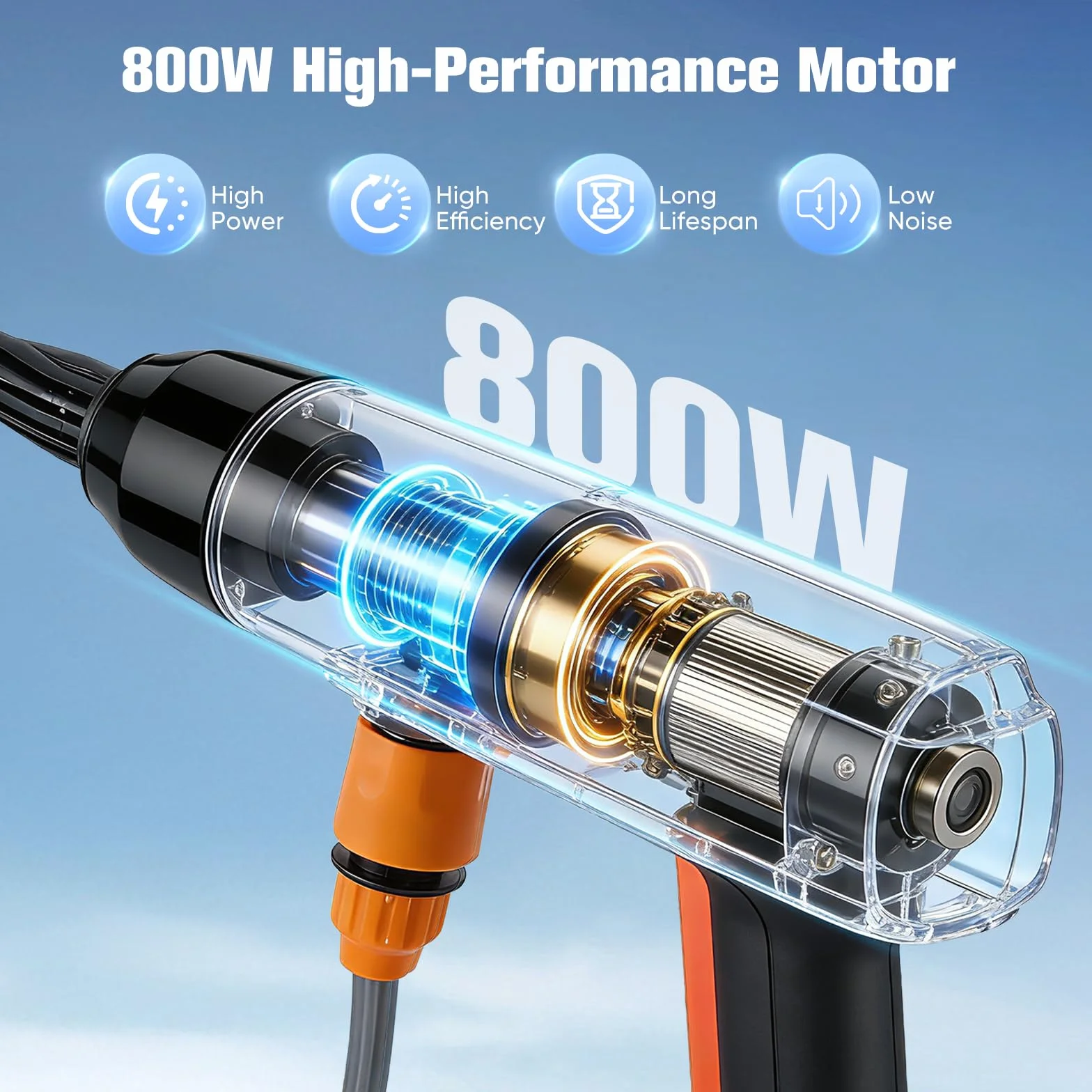 Limpiador de alta presión con batería, 1000 PSI (69 bar), 336 l/h, pistola portátil con 2 baterías de 4000 mAh, boquilla giratoria multifuncional 6 en 1, manguera de 7 m para coche, suelo, terraza