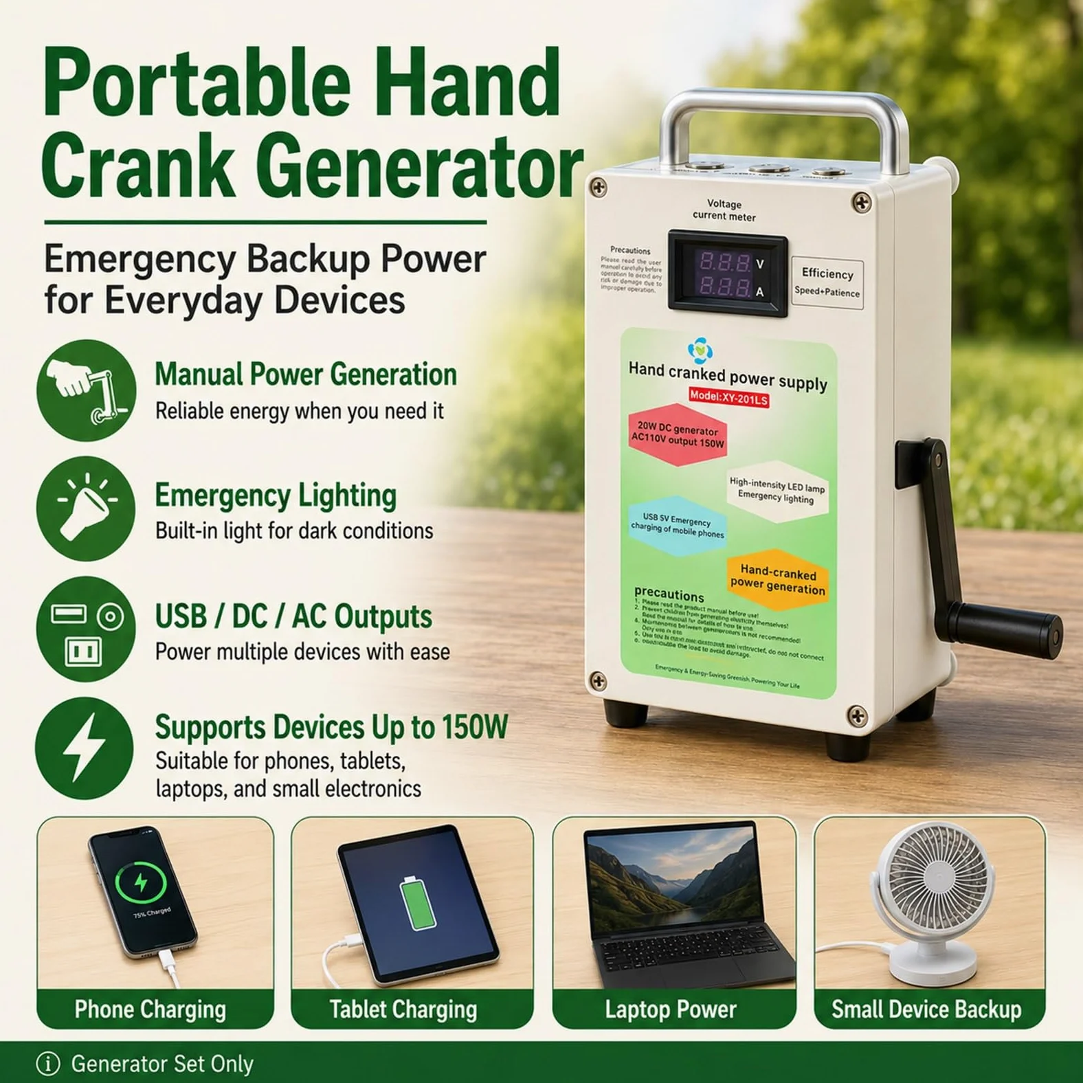 Cargador a Manivela Portátil 150W Estación de Energía Generador Urgente | Equipo Manual Dinamo USB Teléfono Supervivencia Camping Exterior, Fuente Energía Rápida Confiable de Campo
